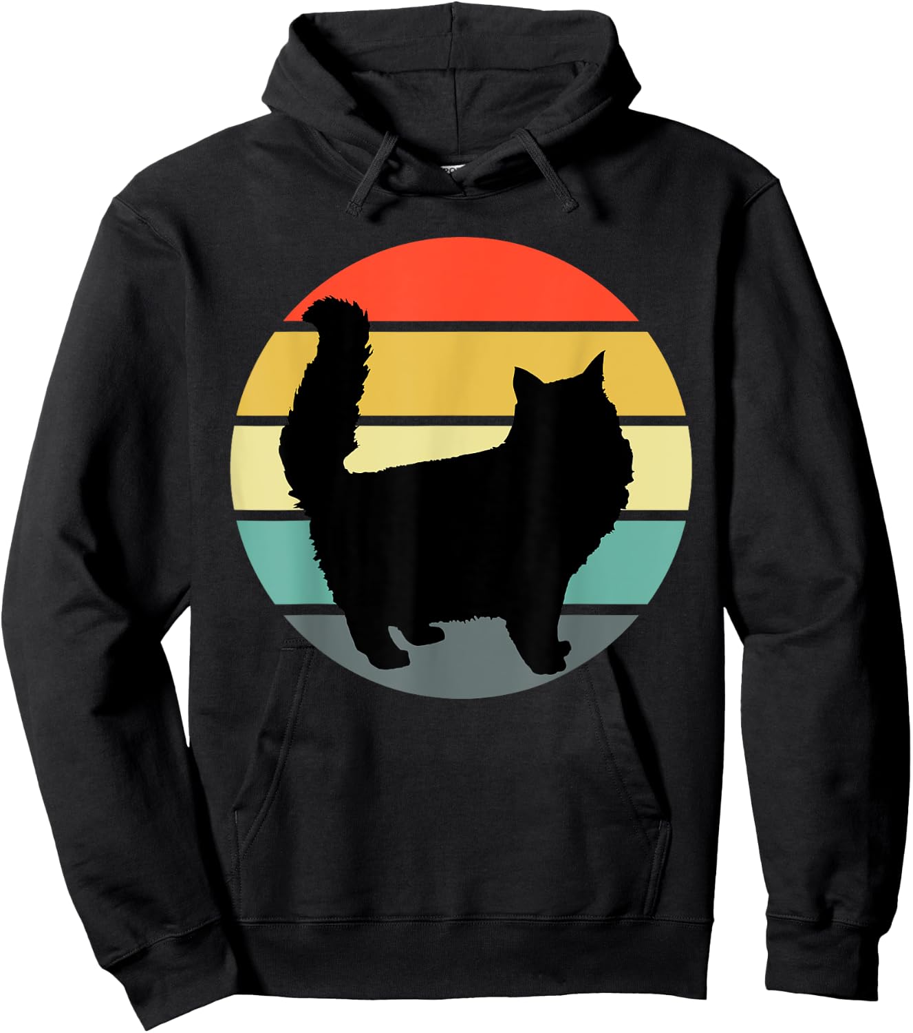 Funny Fluffy Black Cat Vintage Retro Style Gift Men Women Hoodie - Hoodie | Black