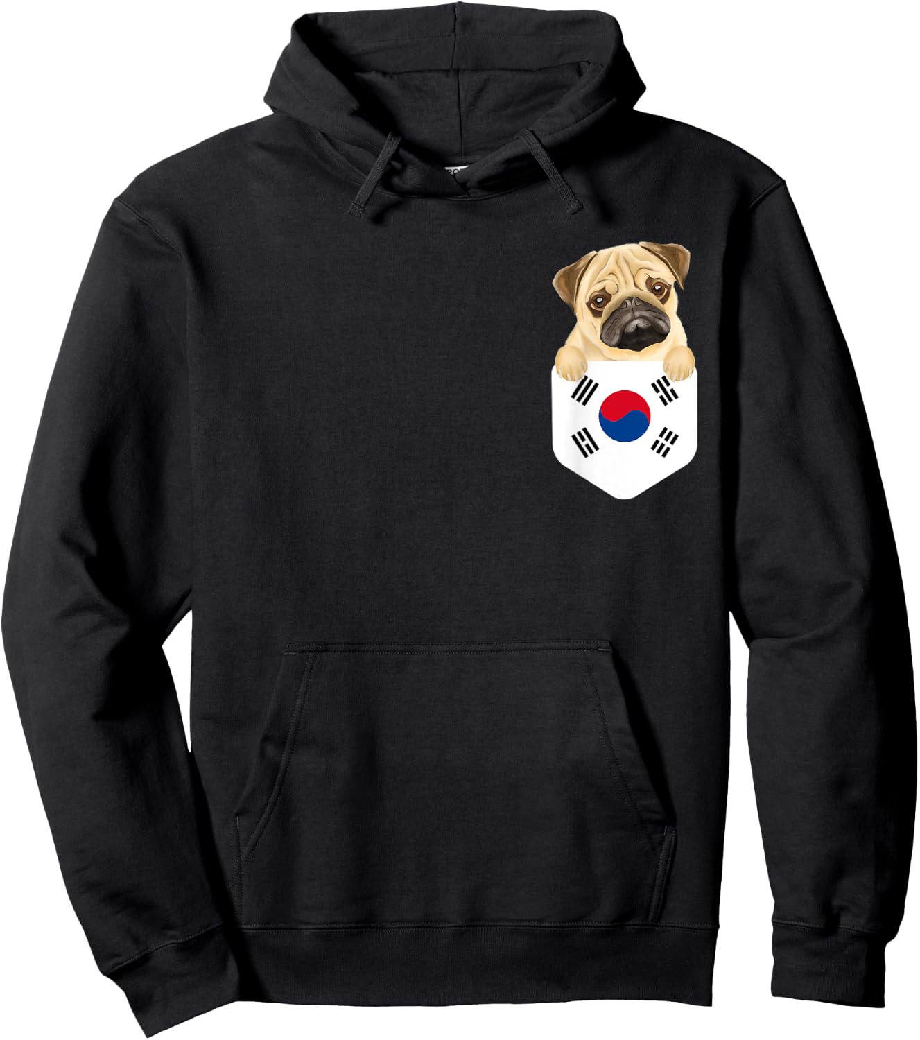 South Korea Flag Pug Dog In Pocket Men Women Kids Hoodie - Hoodie | Black