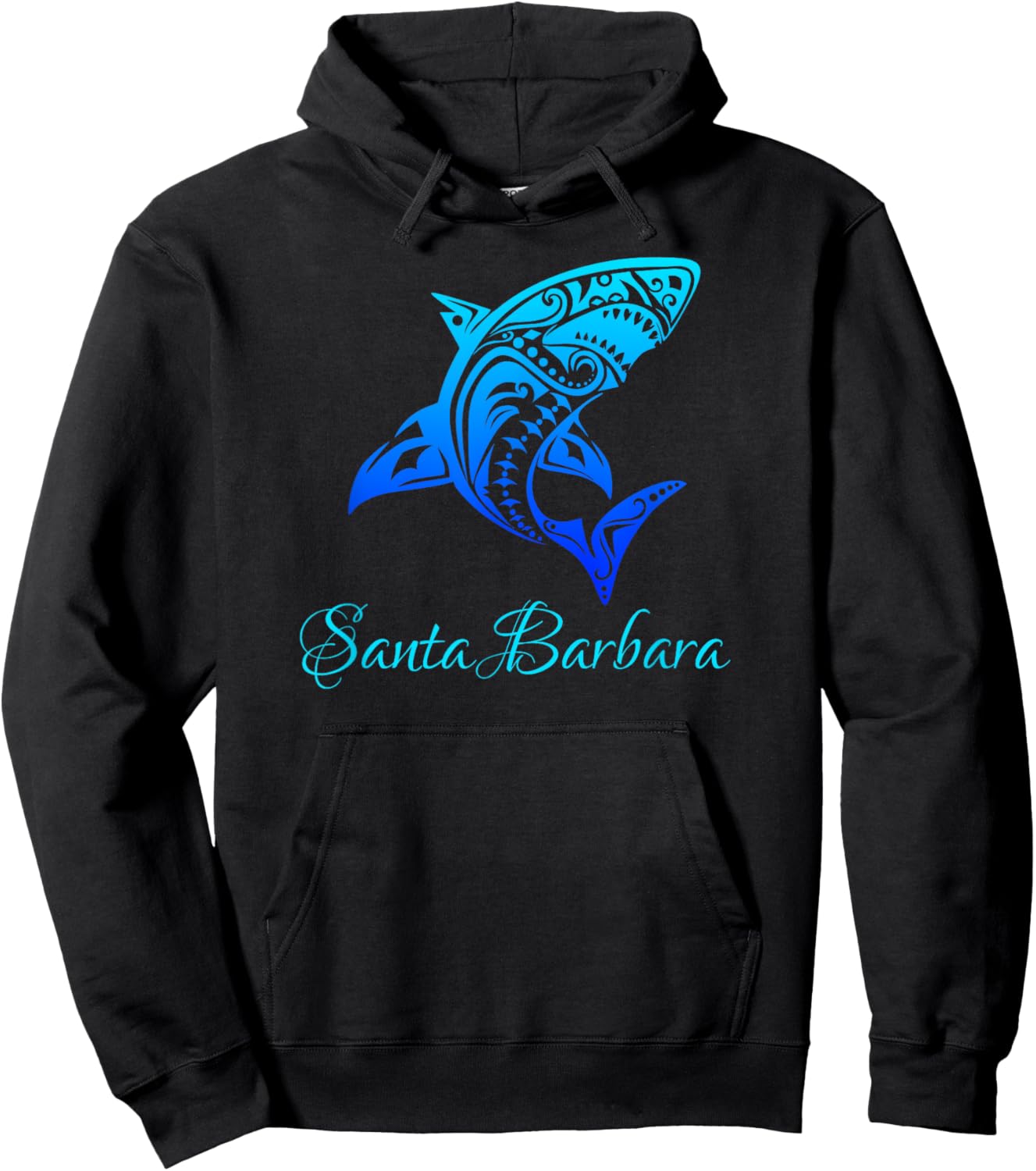 Santa Barbara, California Vintage Retro Tribal Shark Hoodie - Hoodie | Black