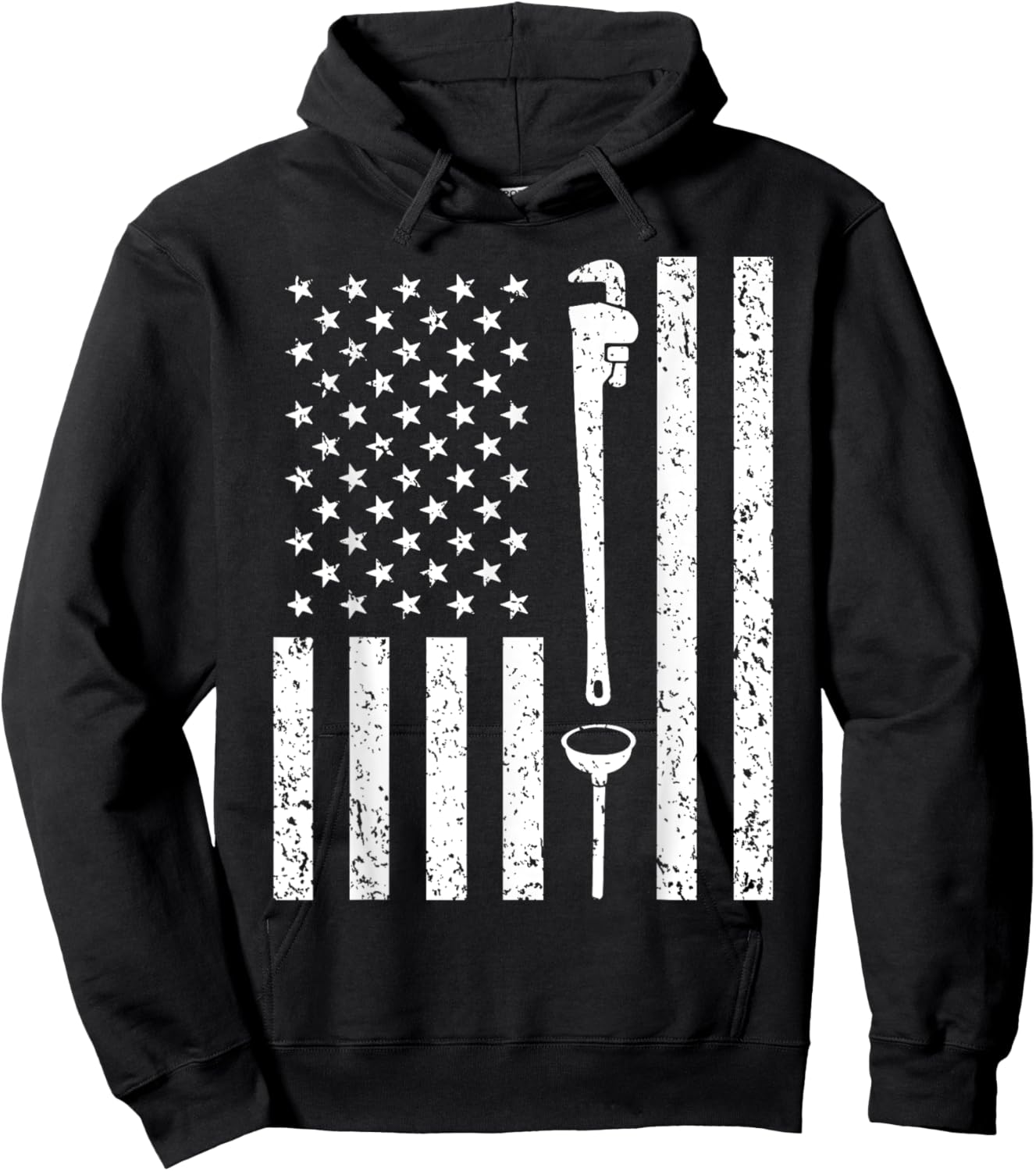 American Flag Plumber Vintage Plumbing Worker Men Funny Gift Hoodie - Hoodie | Black