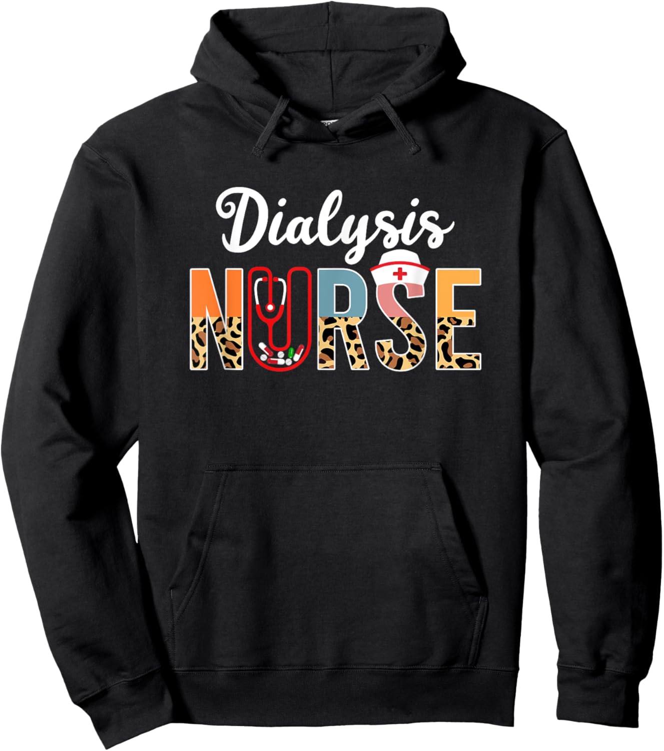 Dialysis Nurse Stethoscope Leopard Print Dialysis Nursing Hoodie - Hoodie | Black