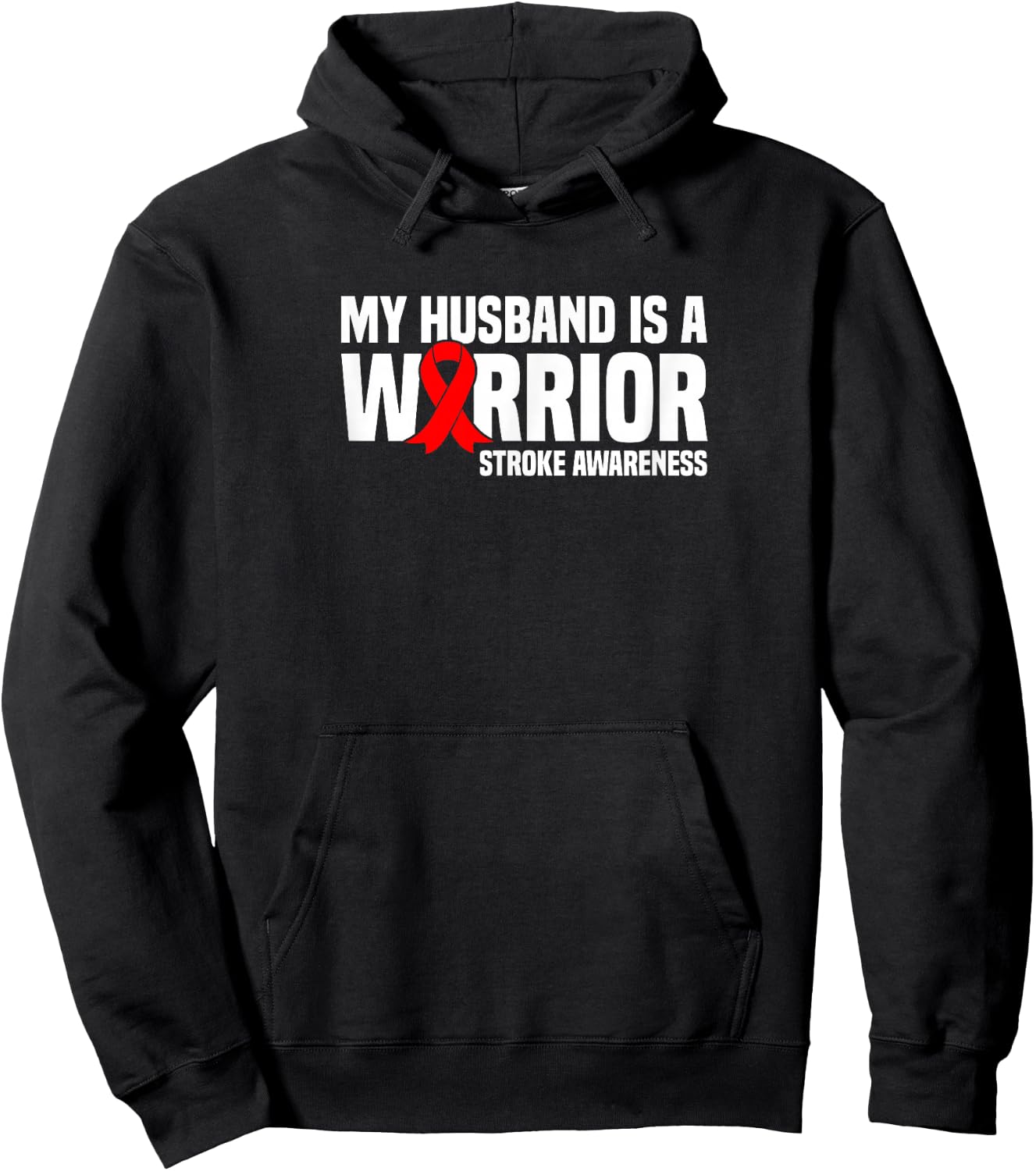 My Husband is a Warrior Red Ribbon Stroke Awareness Hoodie - Hoodie | Black