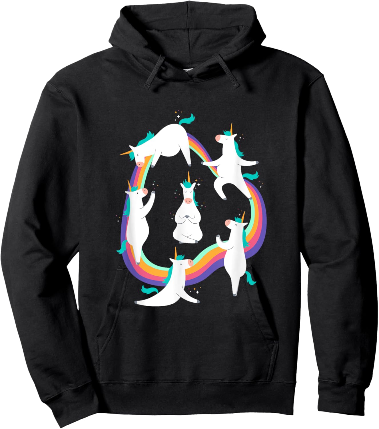 Unicorn Yoga Poses Colorful Cute and Funny Rainbow Yoga Pink Hoodie - Hoodie | Black