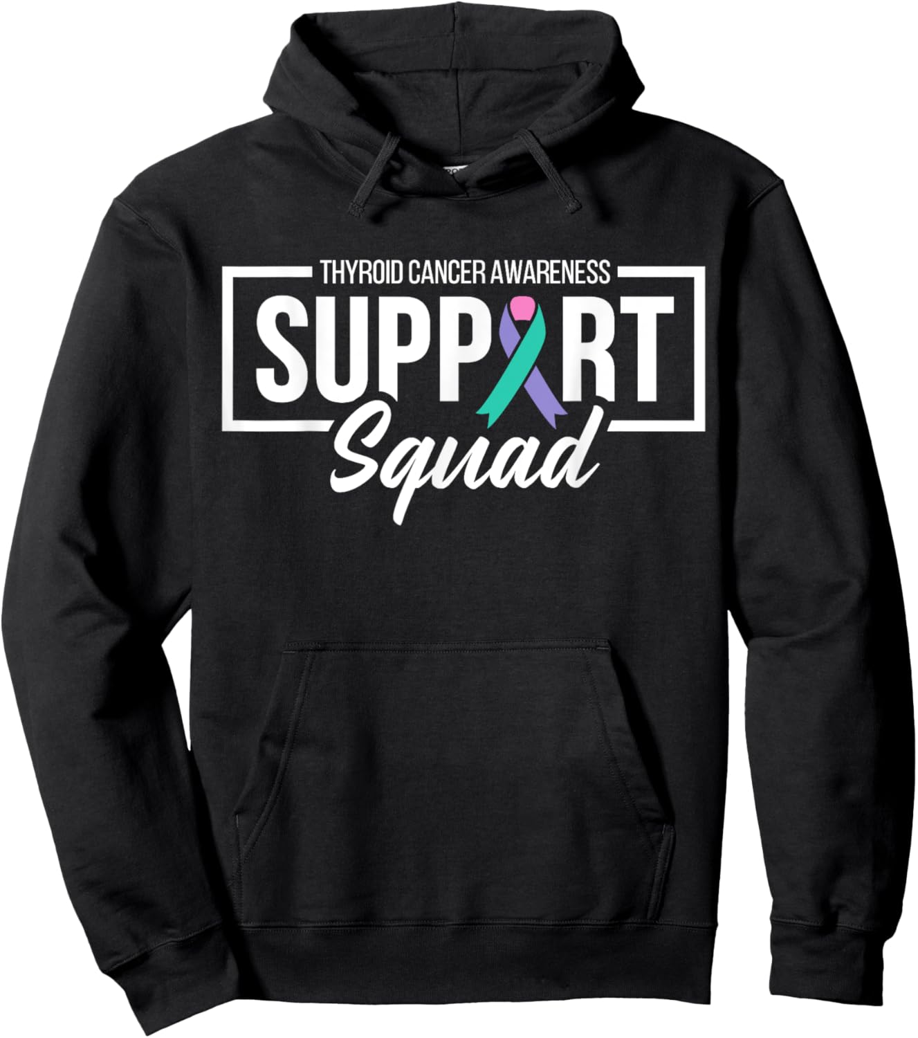 Support Squad Thyroid Cancer Awareness Ribbon Family Hoodie - Hoodie | Black