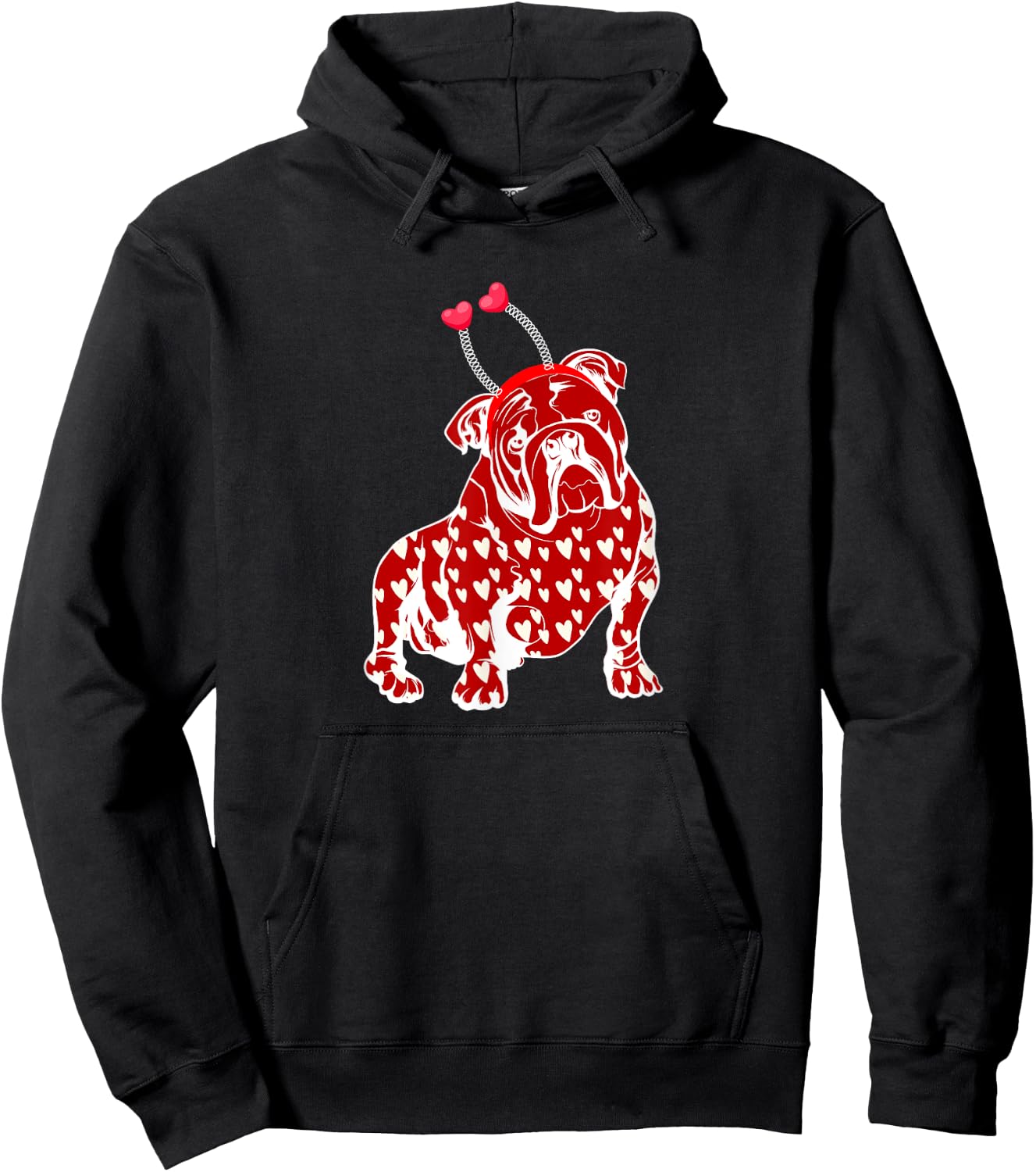 Bulldog Valentine Day Plaid Heart Pattern Dog Headband Heart Women Girls Kids Hoodie - Hoodie | Black