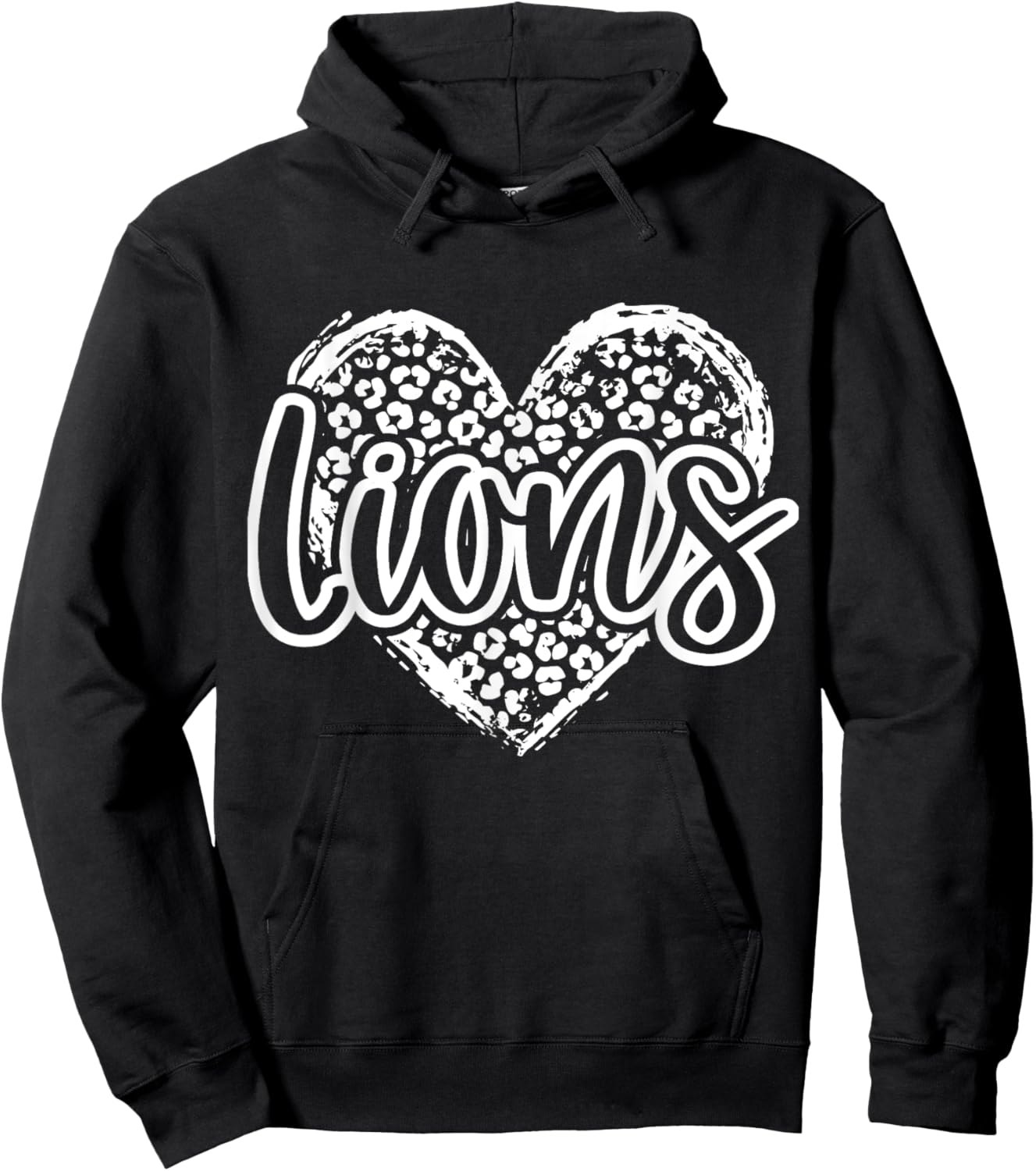 Leopard Cheetah Heart LIONS School Spirit Top Distressed Hoodie - Hoodie | Black