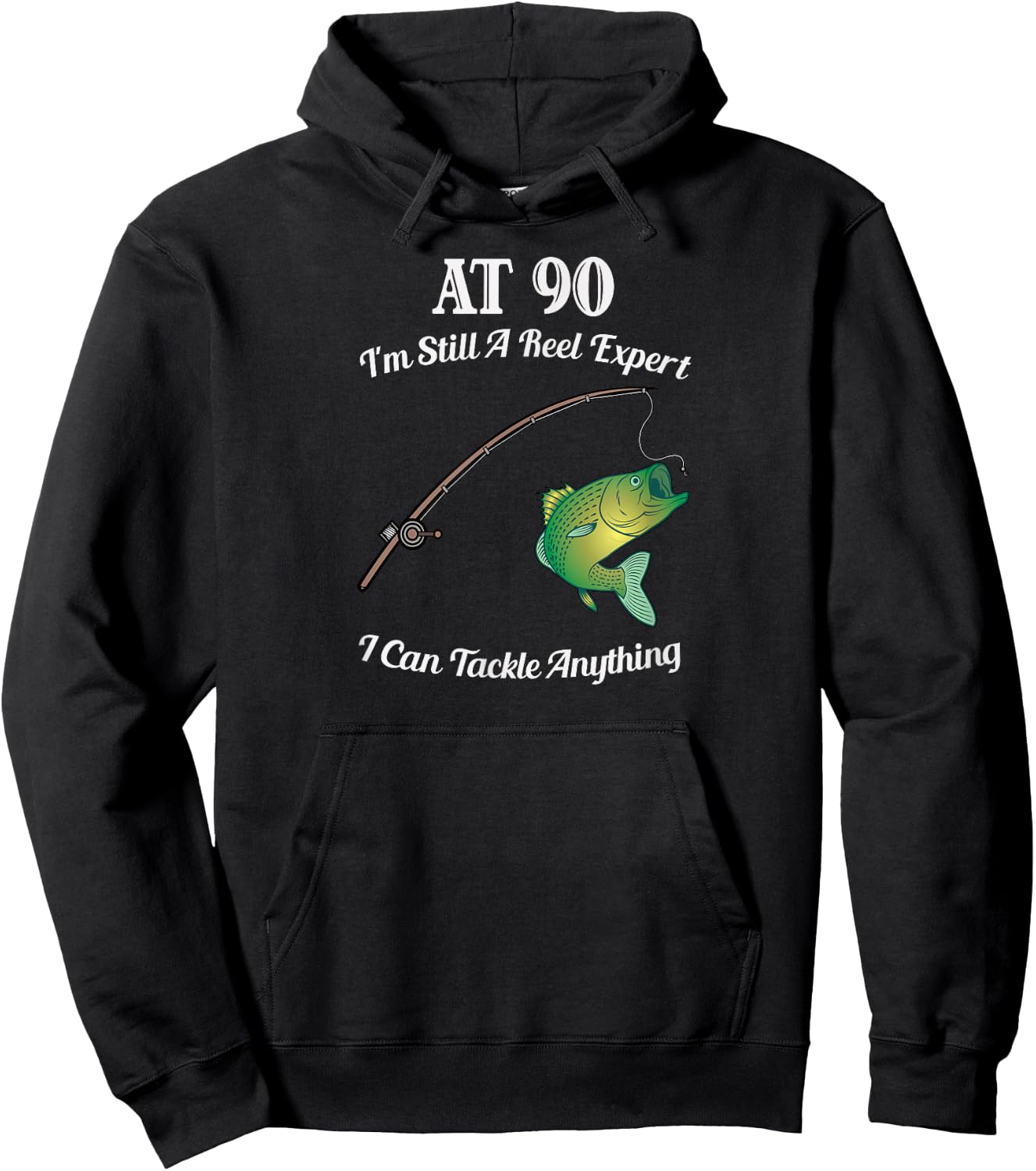 Funny 90th Birthday Gift 90-Year-Old Fisherman Fishing Hoodie - Hoodie | Black