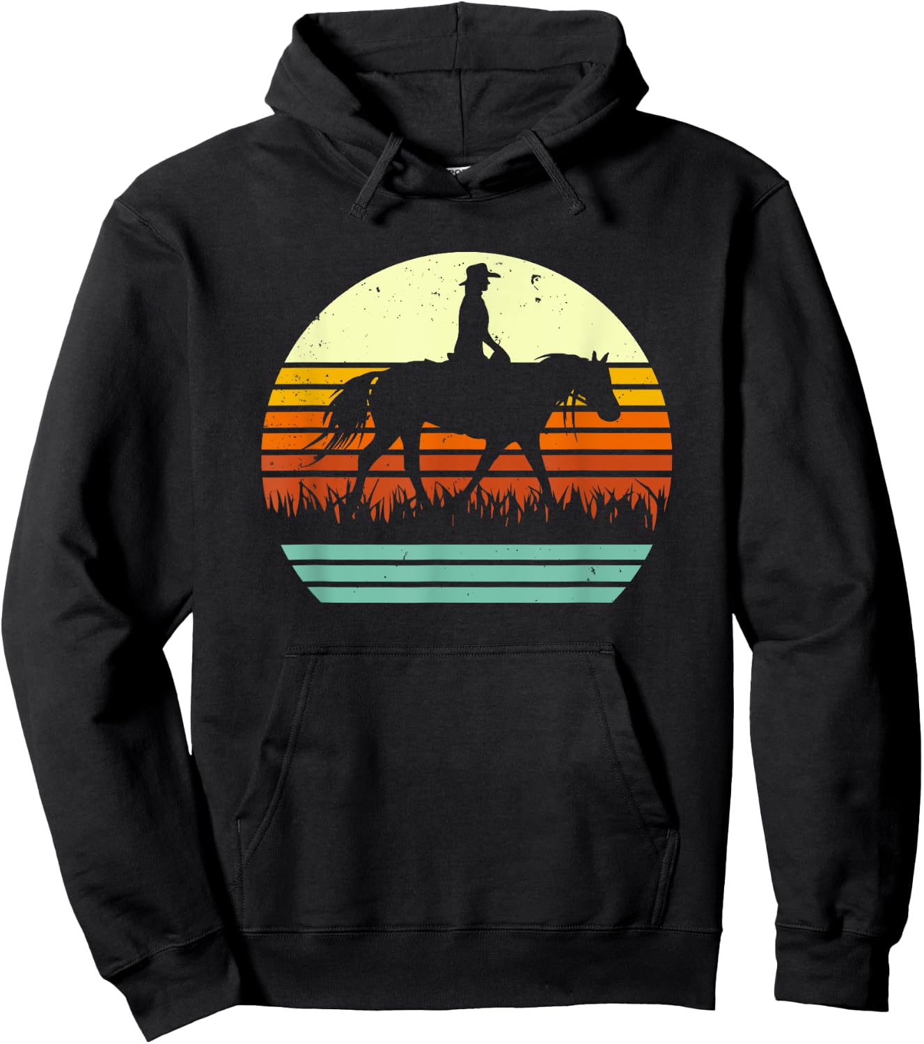 Retro Sun Style Western Ranch Trail Horse Hoodie - Hoodie | Black