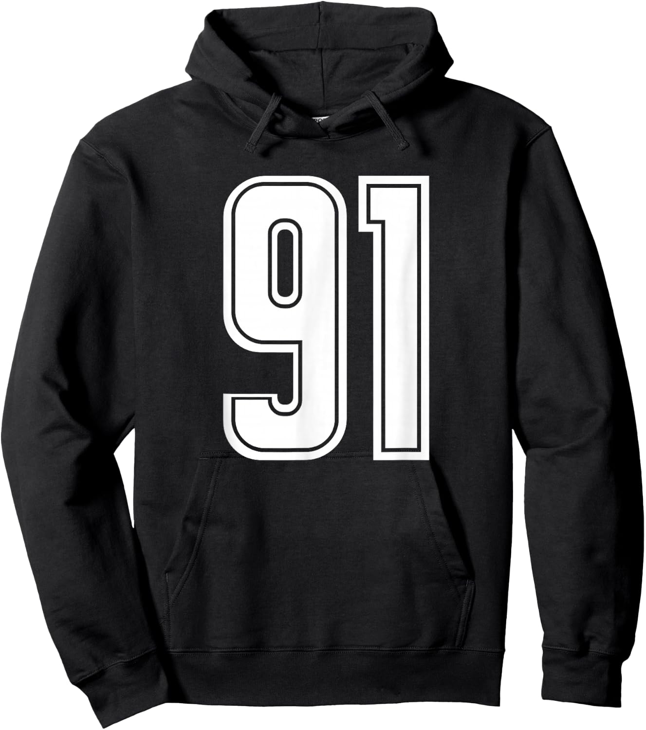 Number #91 White Sports Team Varsity Number 91 Hoodie - Hoodie | Black