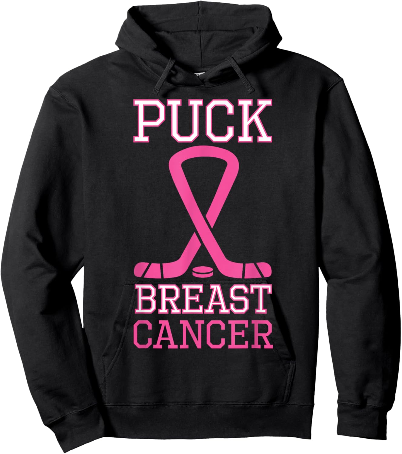 Puck Breast Cancer Pink Ribbon Ice Hockey Cancer day Hoodie - Hoodie | Black