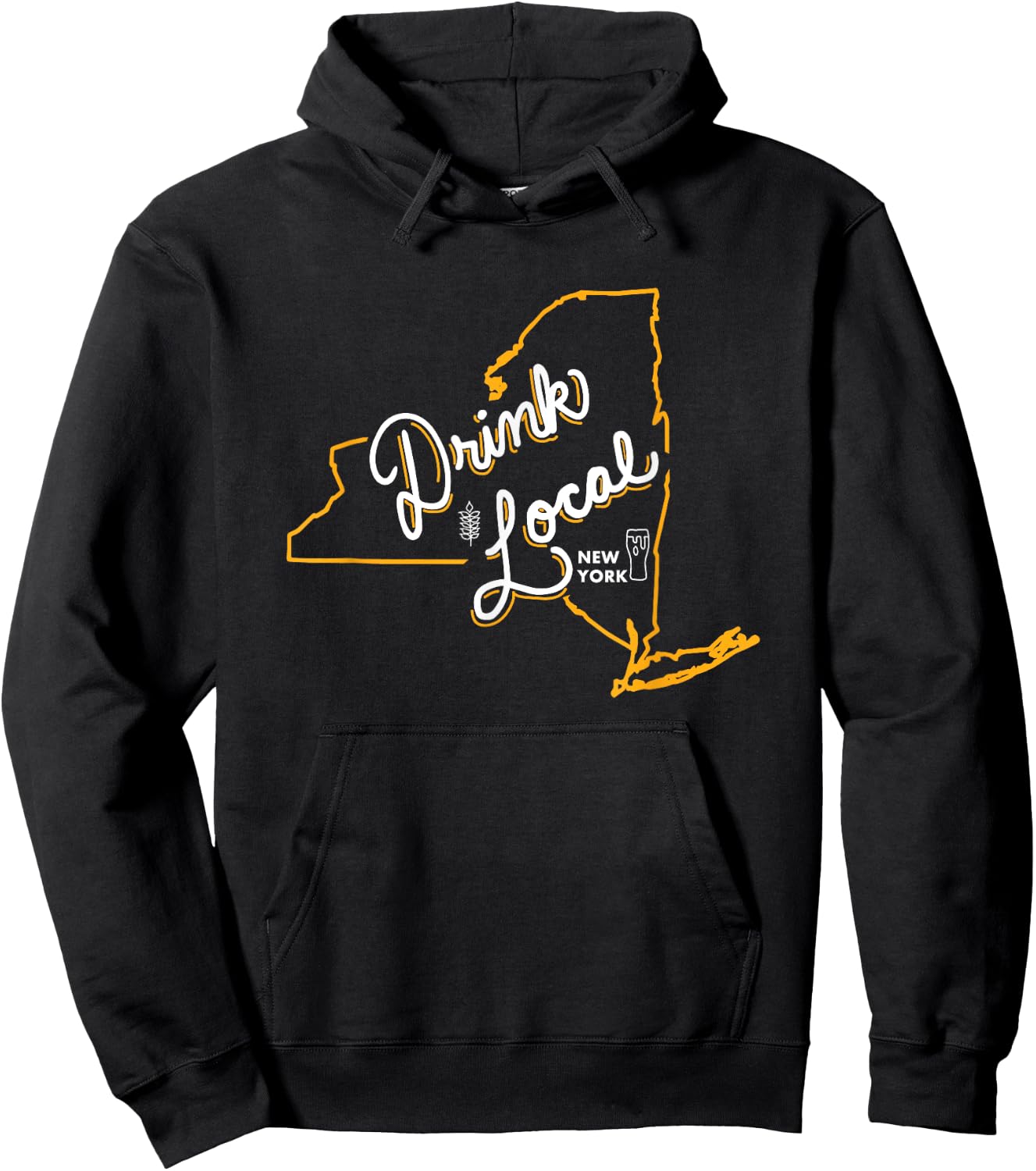 Drink Local New York State Outline Craft Beer Hoodie - Hoodie | Black