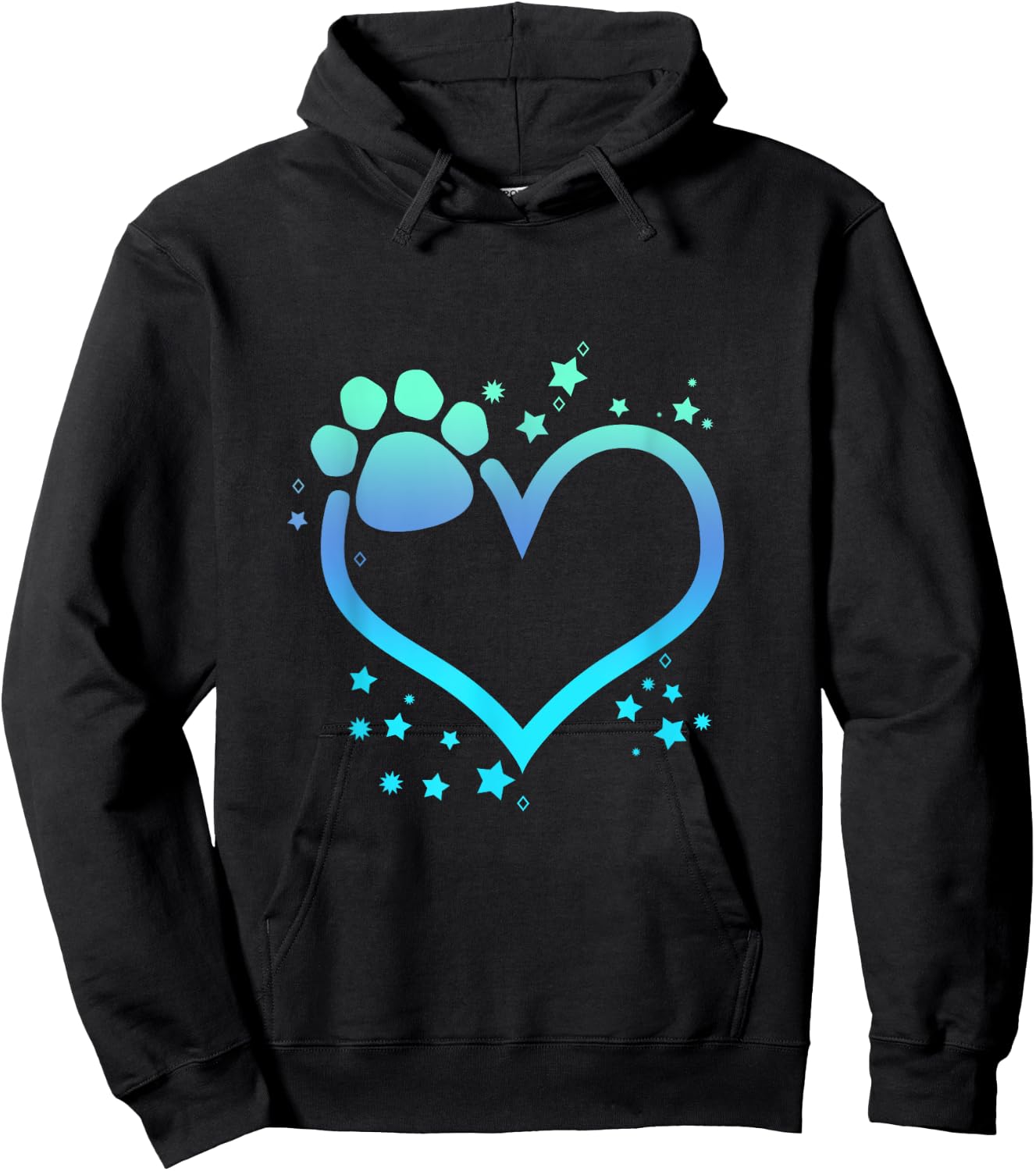Blue Paw Print Heart Cute Dog Cat Love Valentines Day Men Women Girls Kids Hoodie - Hoodie | Black