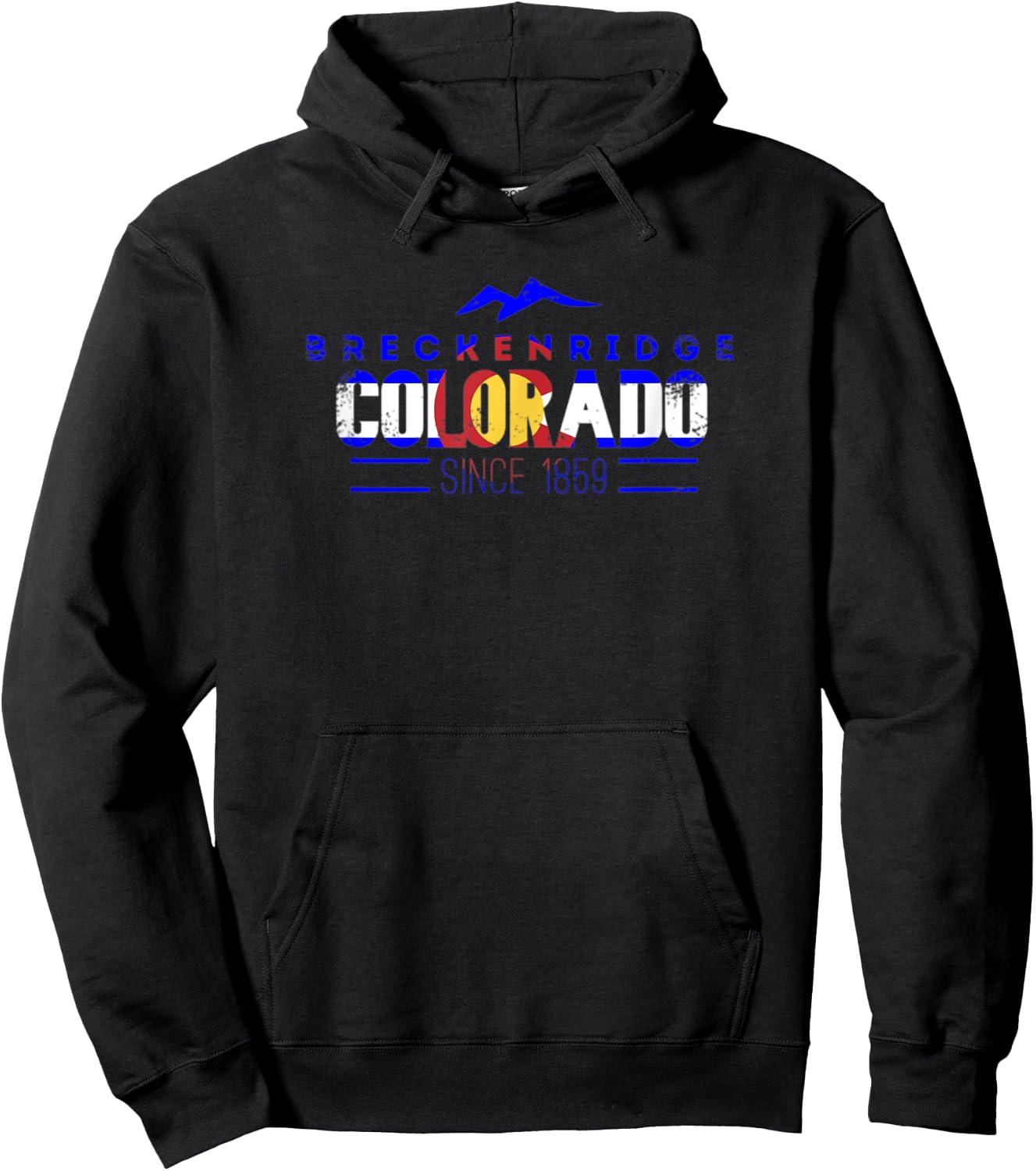 Breckenridge Colorado Flag Distressed Mountain Ski Design Hoodie - Hoodie | Black