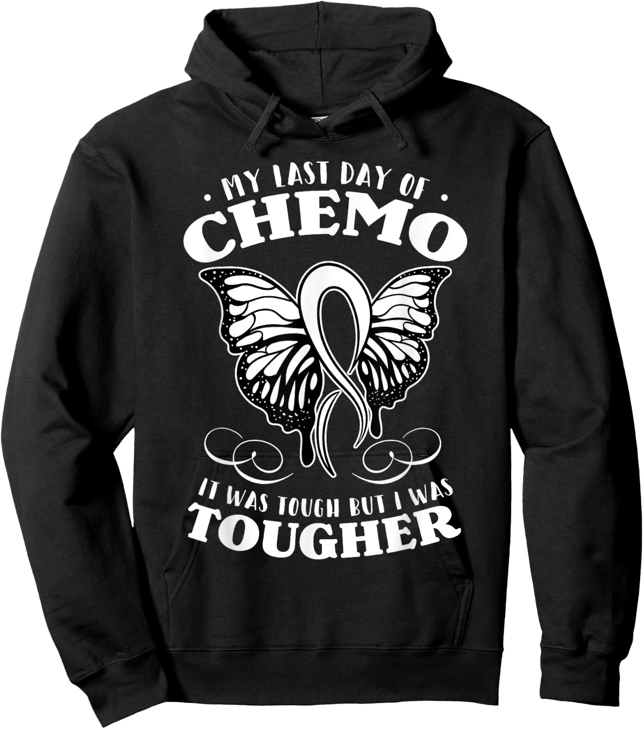 My Last Day Of Chemo Shirt Chemotherapy Butterfly Gift Hoodie - Hoodie | Black