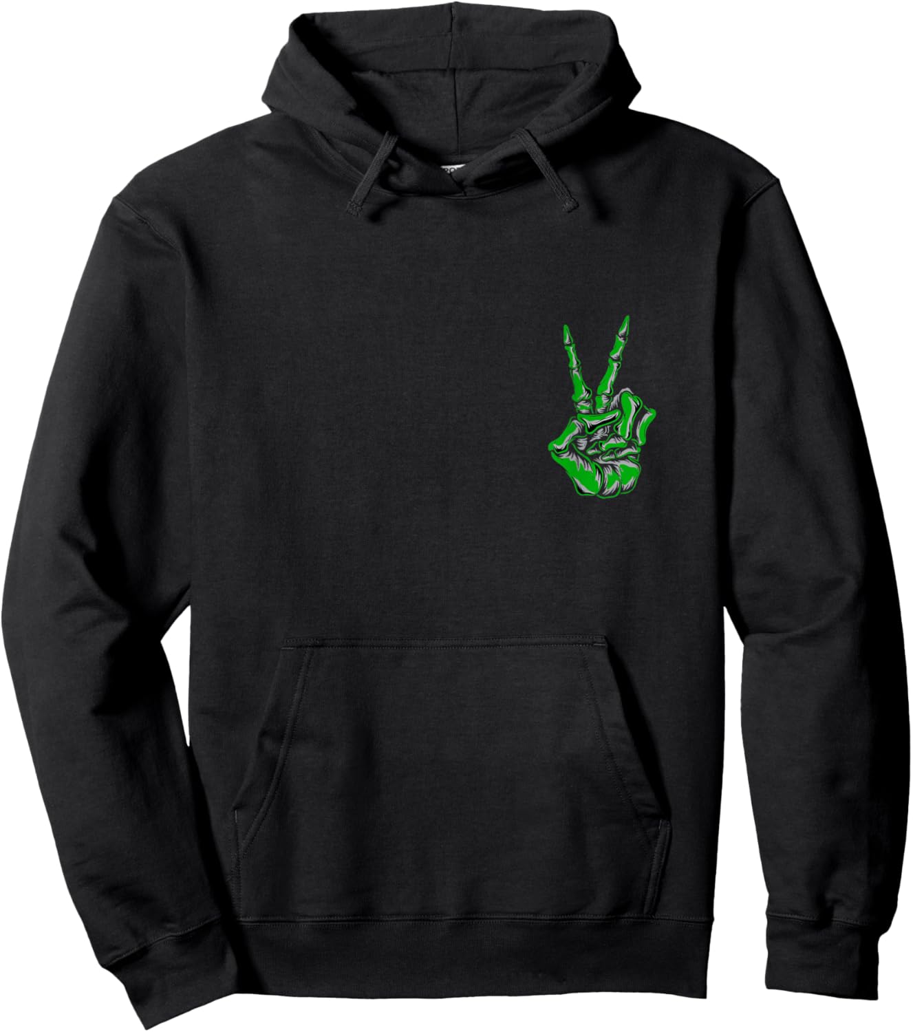 Green Skeleton Peace Sign Kelly Green Color Graphic Hoodie - Hoodie | Black