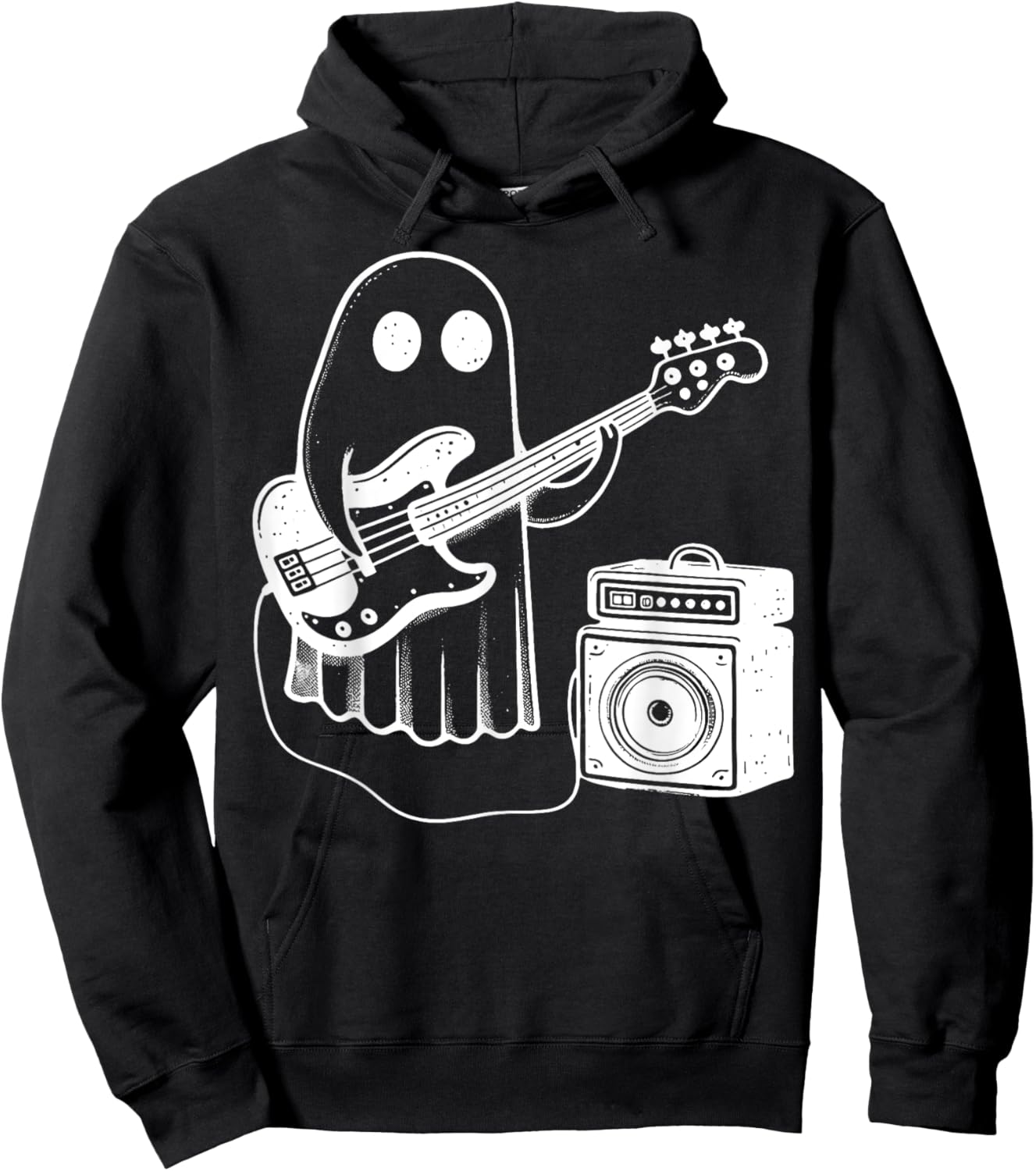 Ghost Playing Electric Bass Guitar Funny Halloween Musician Hoodie - Hoodie | Black