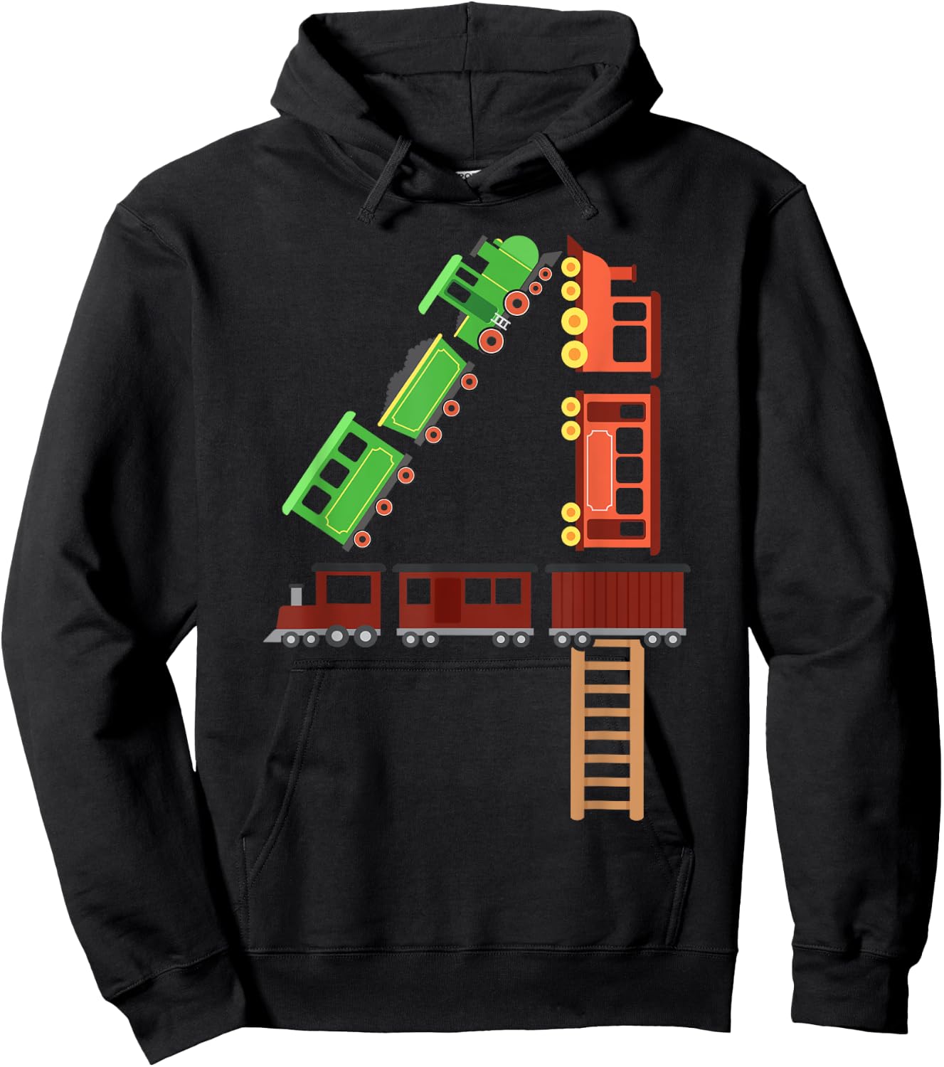 Kids 4th Birthday Train Boys Girls Fun 4 Year Old Train Hoodie - Hoodie | Black