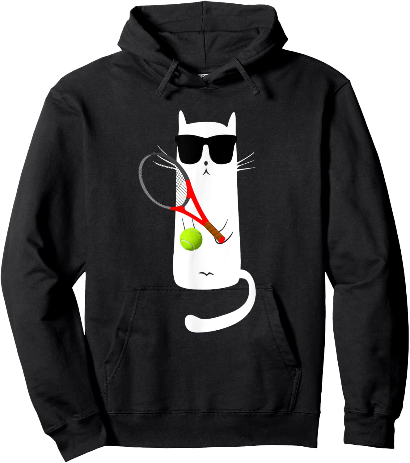 Funny Cat Wearing Sunglasses Playing Tennis Hoodie - Hoodie | Black