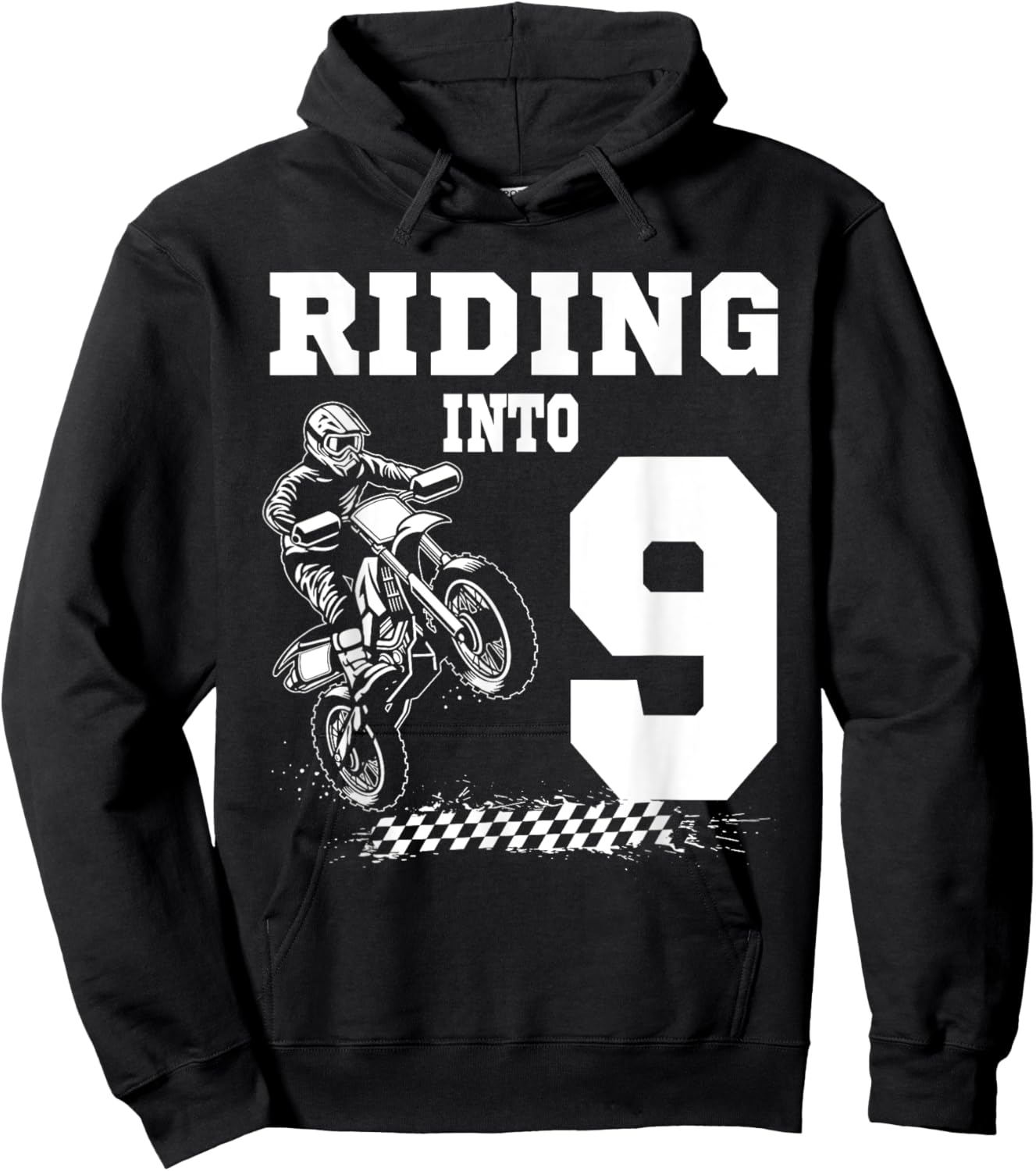 Riding Into 9 Motorcycle Dirt Bike 9th Birthday Biker Hoodie - Hoodie | Black
