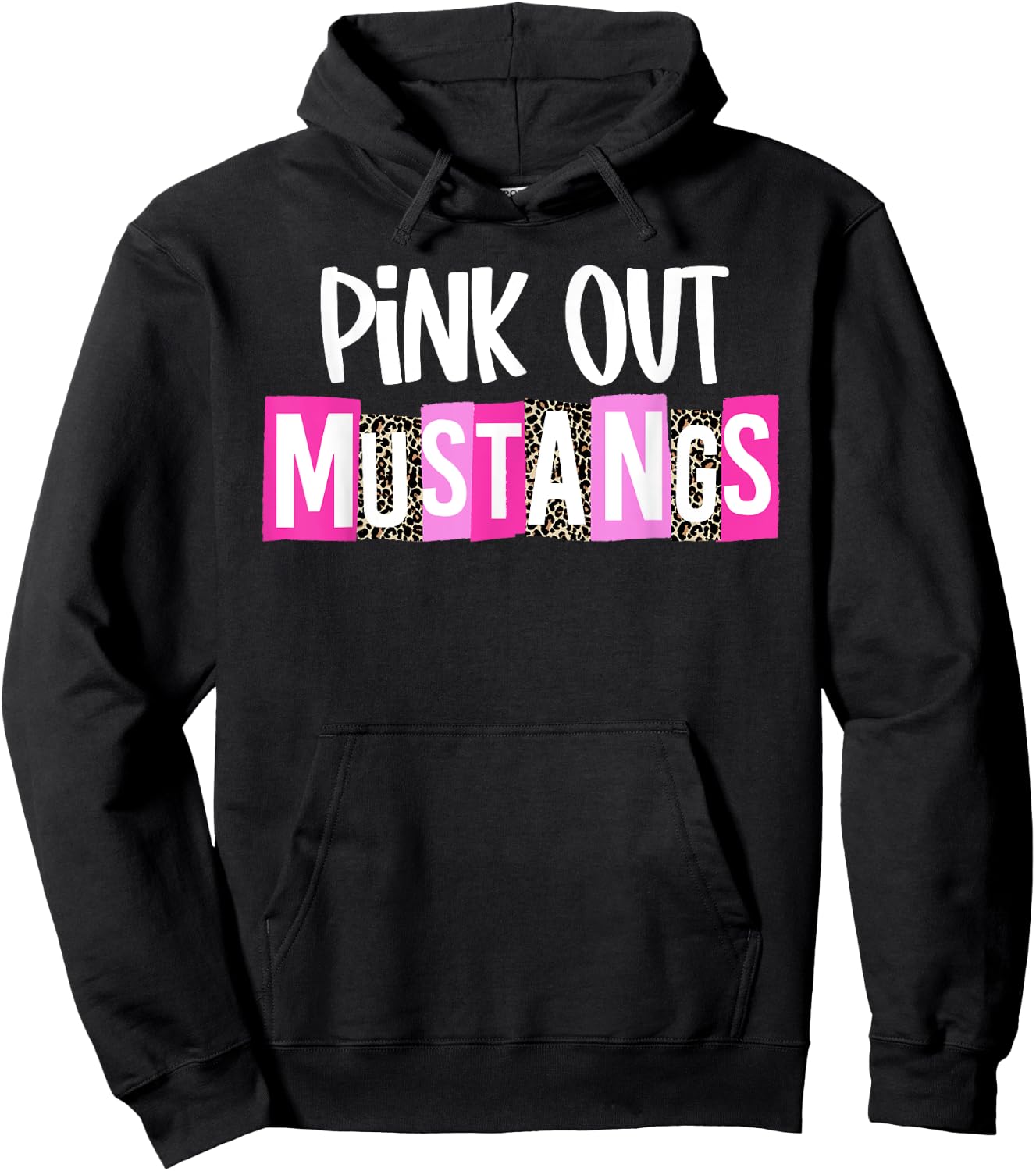 Pink Out Mustangs Breast Cancer Awareness School Spirit Hoodie - Hoodie | Black