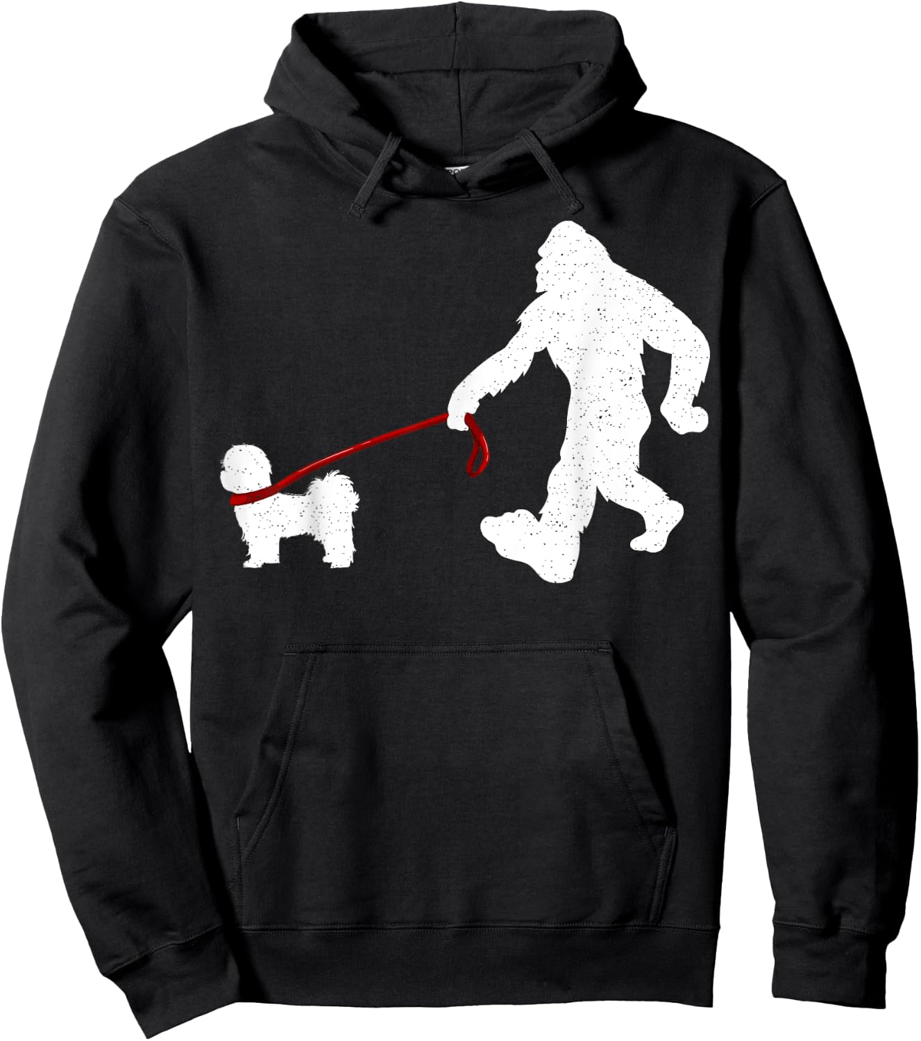 Funny Bigfoot Walking With Shih Tzu Dog Lover Bigfoot Men Women Kids Hoodie - Hoodie | Black