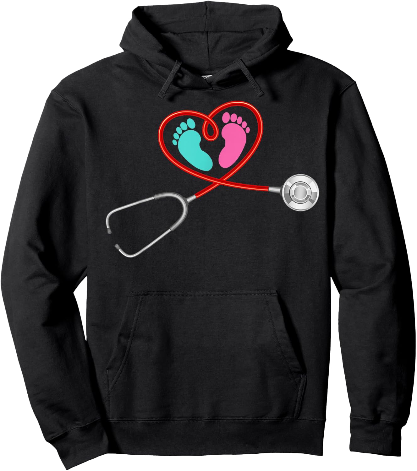 Pediatric OB NICU Nurse Stethoscope Baby Feet Funny Nursing Hoodie - Hoodie | Black
