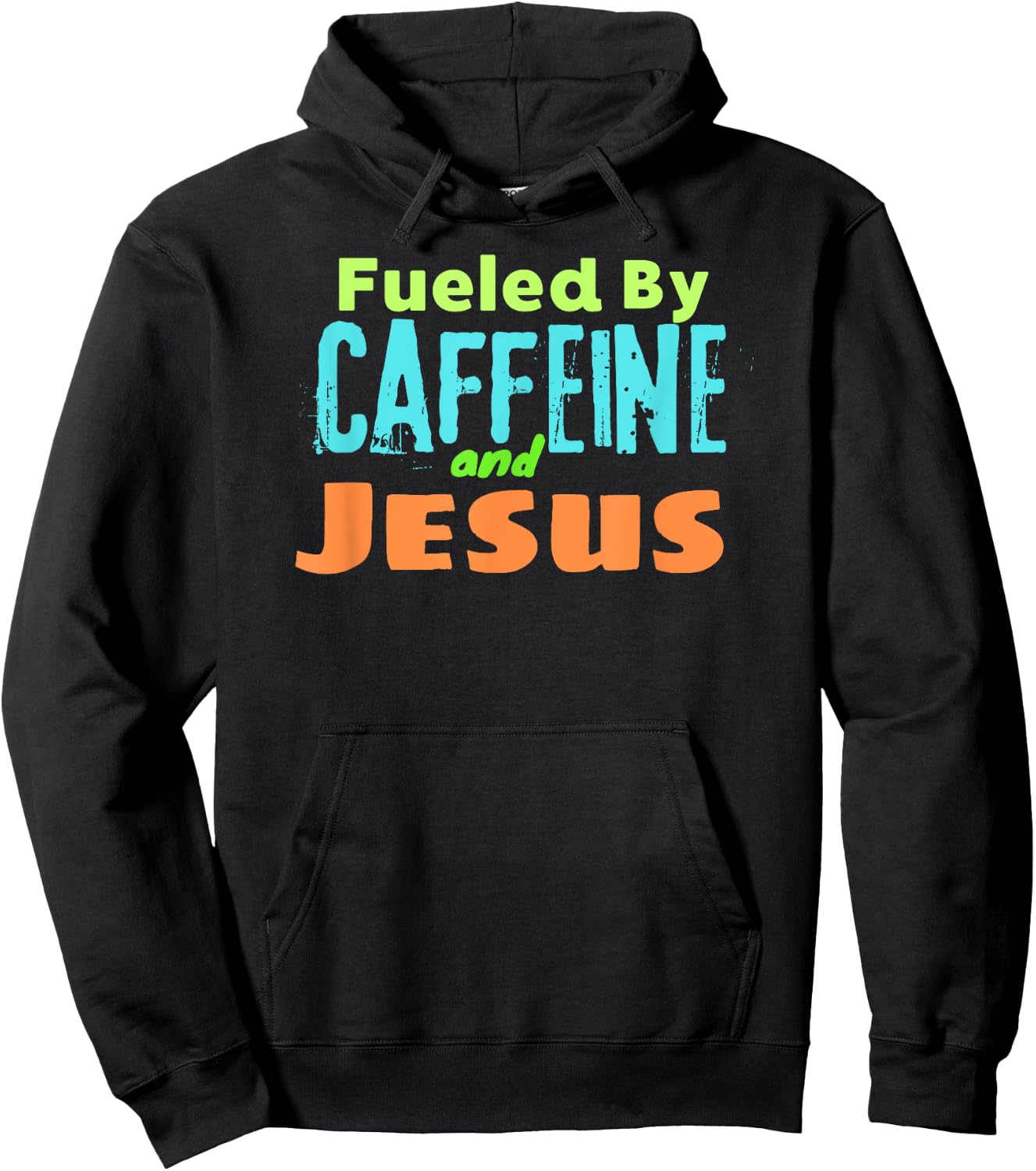 Reed Farms -Adults Black Small Modern Classic Short Sleeve Funny Christian Design Fueled by Caffeine Jesus Religious Hoodie - Hoodie | Black