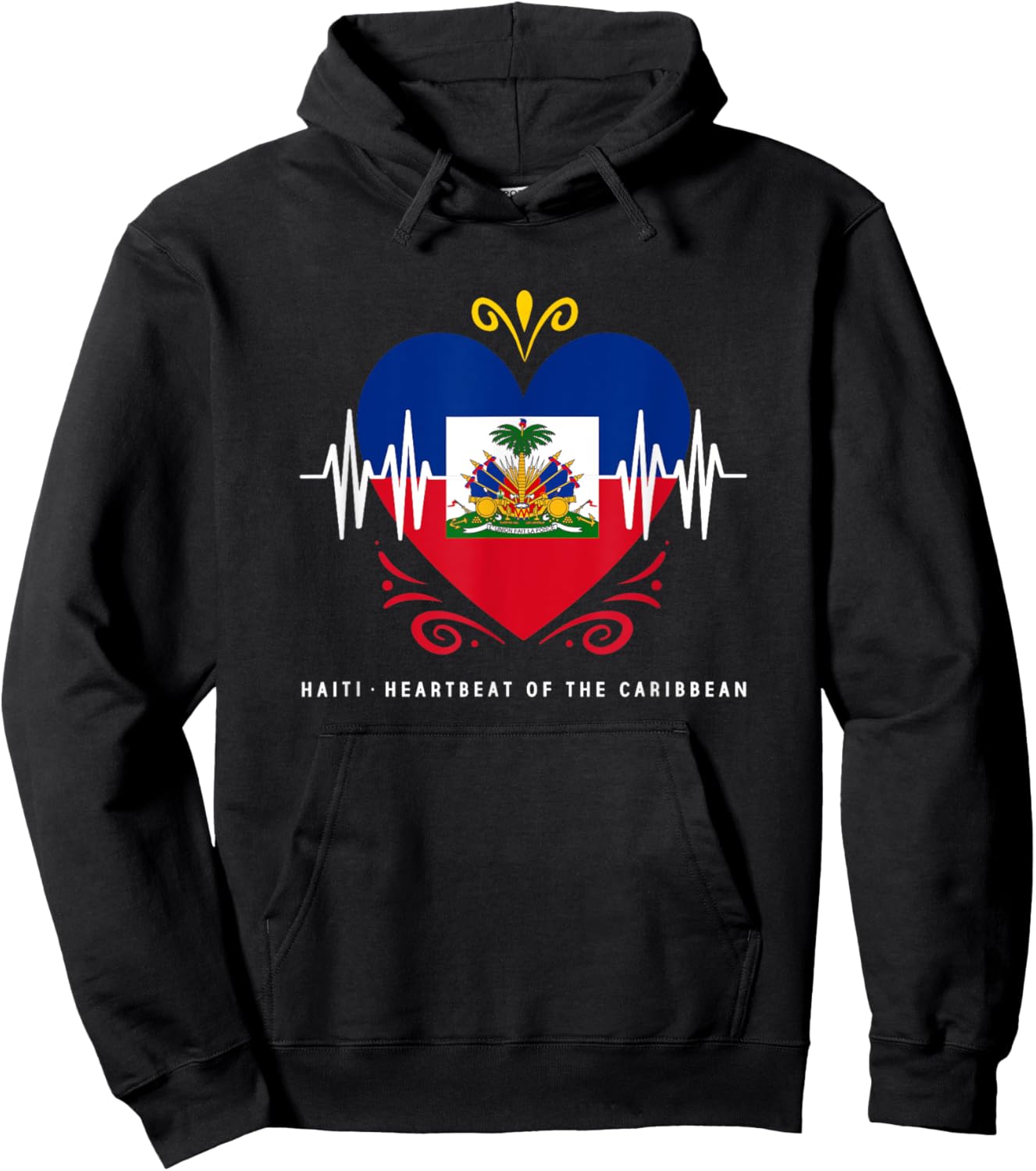 Haiti Heartbeat Of The Caribbean Heart Haitian Flag Hoodie - Hoodie | Black