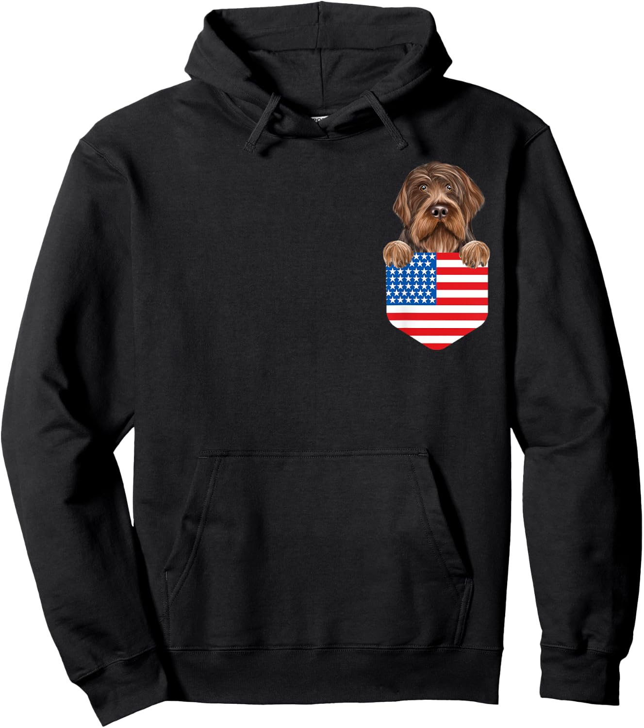 America Flag Wirehaired Pointing Griffon Dog In Pocket Hoodie - Hoodie | Black