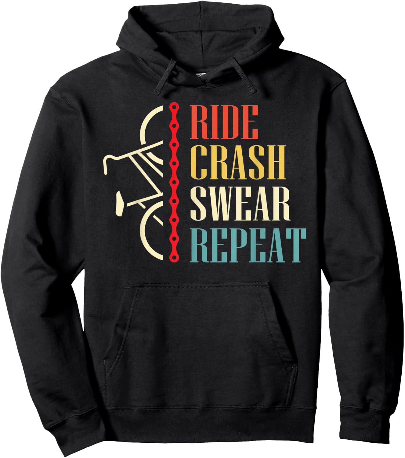 Vintage Ride Crash Swear Repeat - Funny Retro Mountain Bike Hoodie - Hoodie | Black