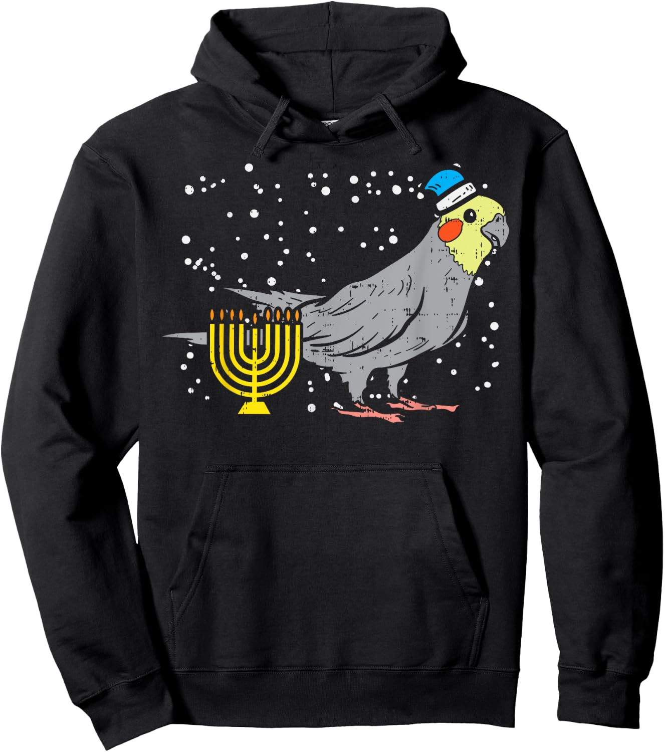 Cockatiel Menorah Jewish Cockatoo Parrot Bird Hanukkah Gift Hoodie - Hoodie | Black