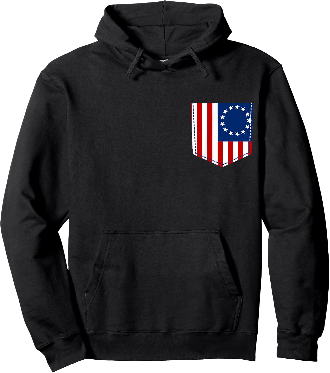 Betsy Ross Flag Shirt Pocket American Flag USA Patriot Gift Women Kids Men Hoodie - Hoodie | Black