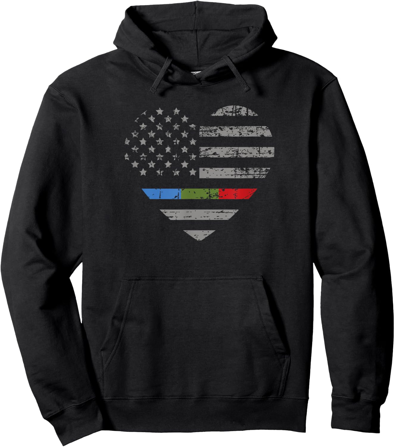 Police Military Fire Thin Blue Green Red Line Flag Heart Hoodie - Hoodie | Black