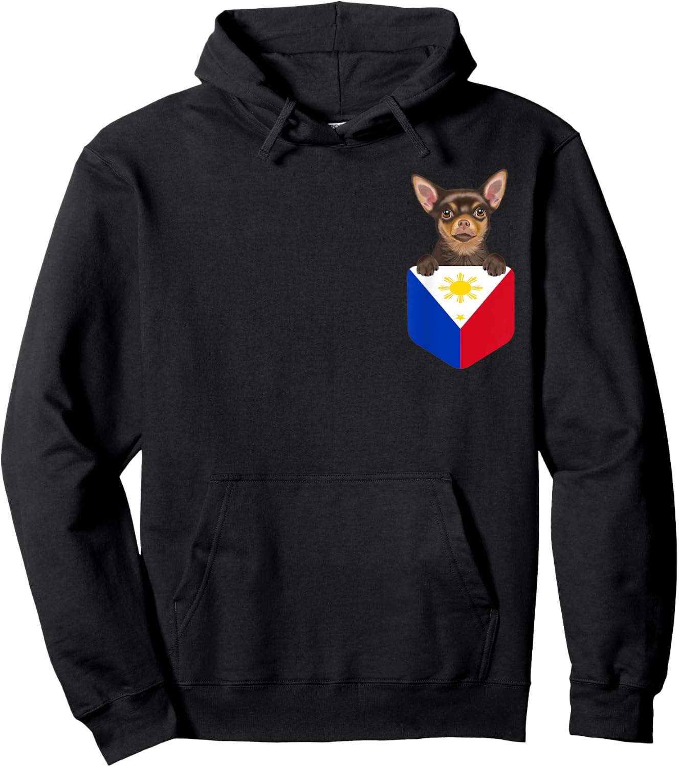 Philippines Flag Brown Chihuahua Dog In Pocket Men Women Kids Hoodie - Hoodie | Black