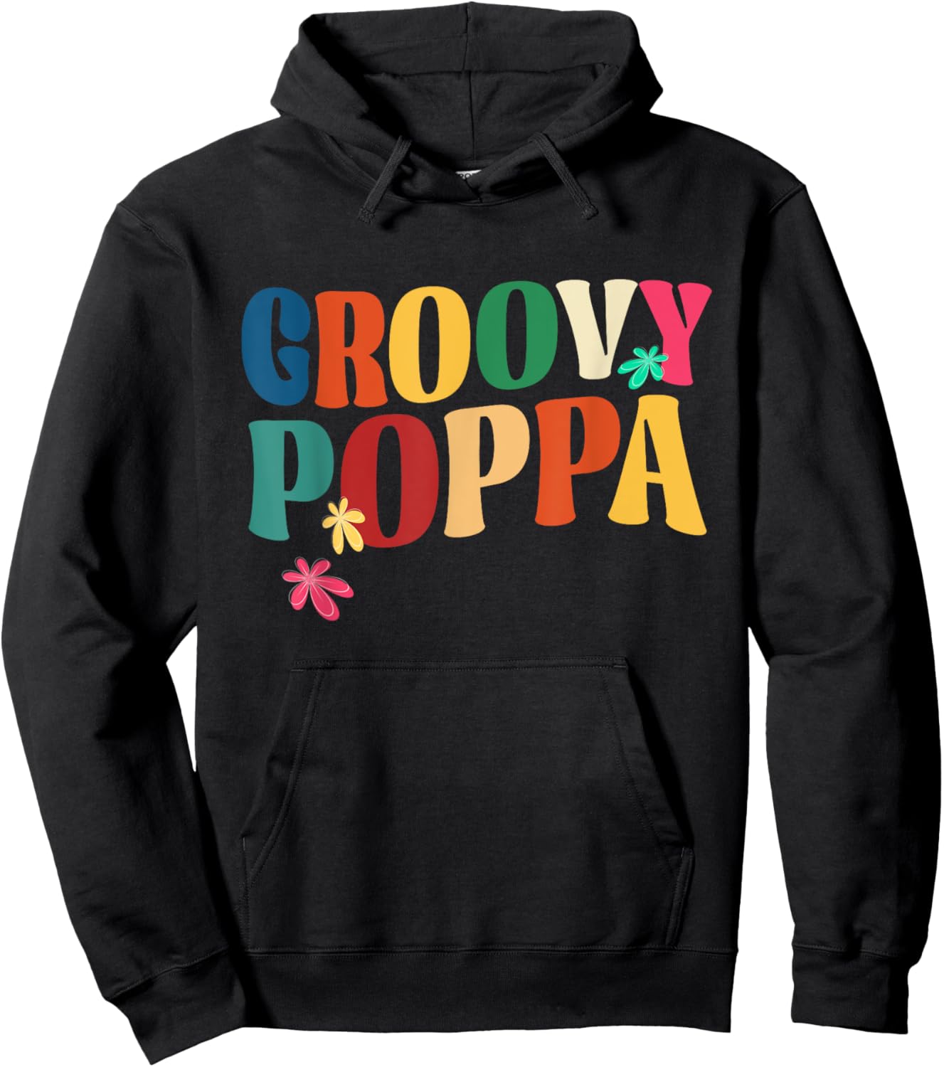 Retro Groovy Poppa Happy Father's Day Hippie Flowers Men Hoodie - Hoodie | Black