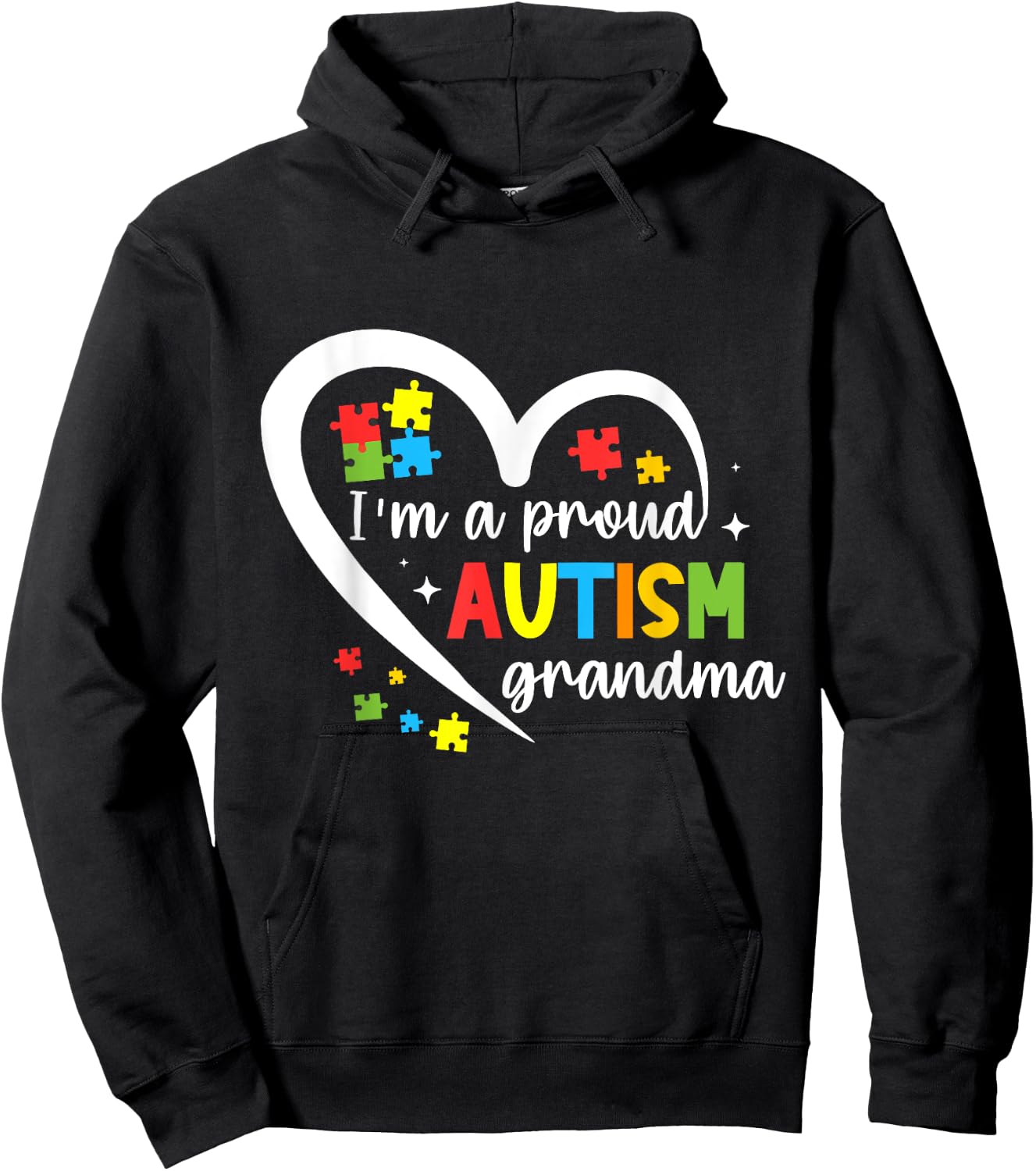I'm A Proud Grandma Love Heart Autism Awareness Puzzle Hoodie - Hoodie | Black