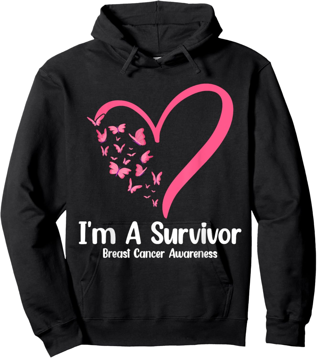 Pink Butterfly Heart I'm a Survivor Breast Cancer Awareness Hoodie - Hoodie | Black