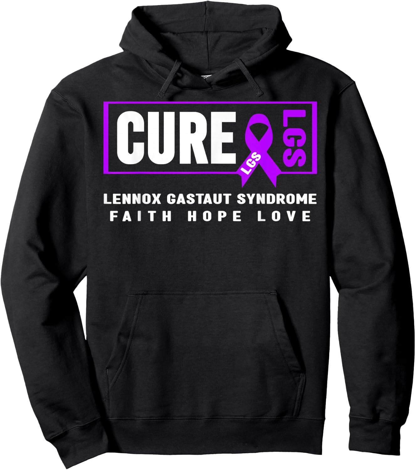 Purple Ribbon - LGS Cure, Lennox Gastaut Syndrome Awareness Hoodie - Hoodie | Black