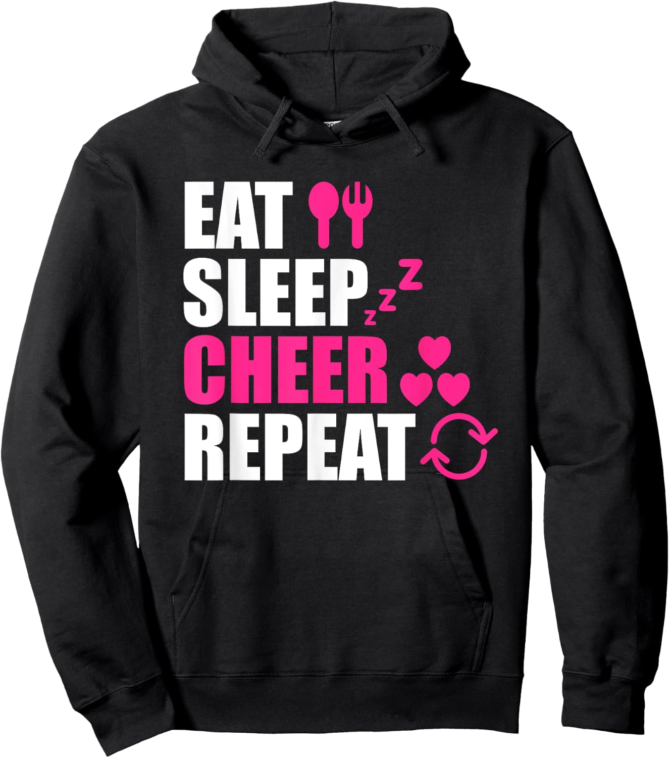 Eat Sleep Cheer Repeat Funny Cheerleader Cheering Squad Gag Hoodie - Hoodie | Black