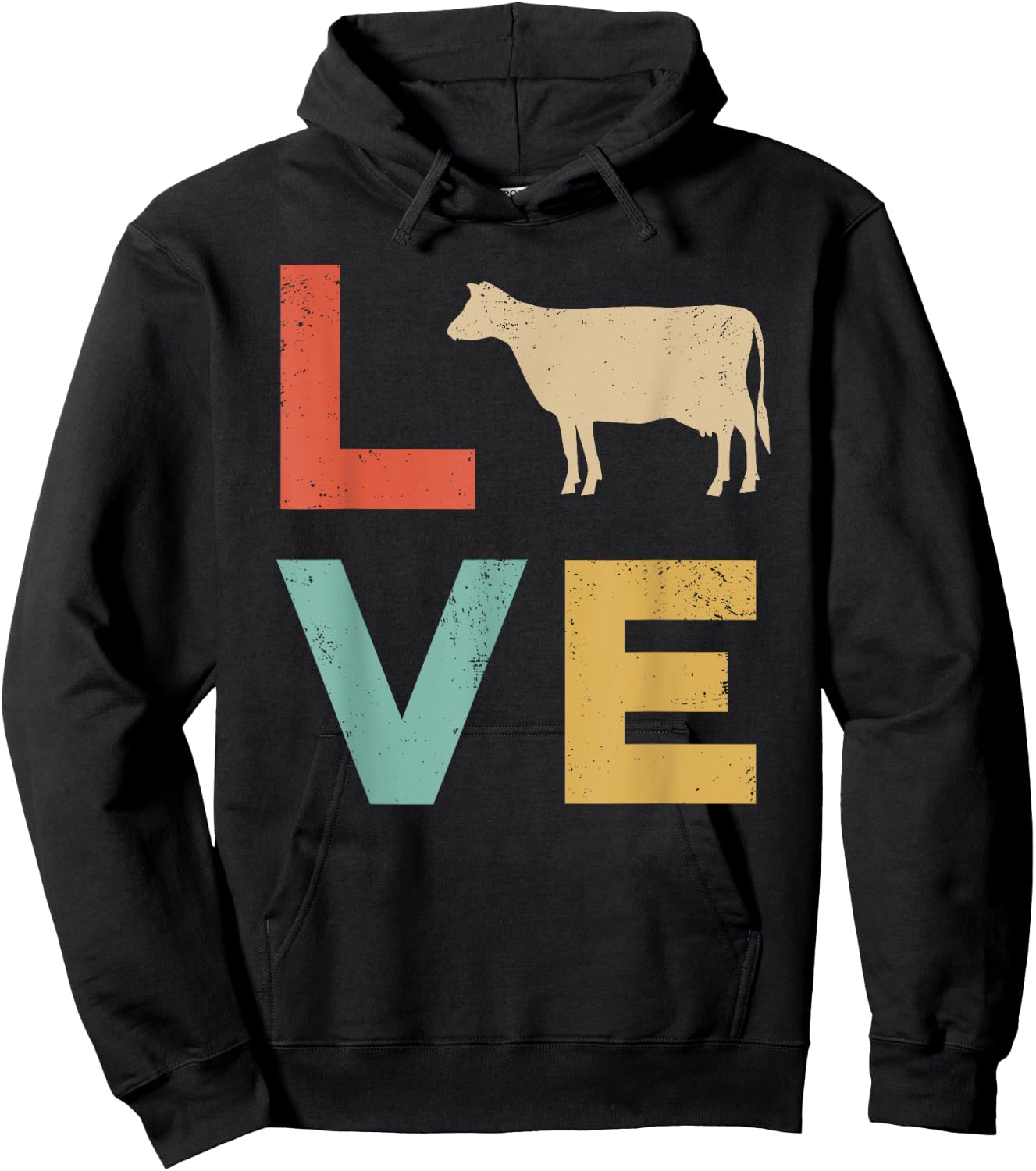 Love Cow Vintage Retro Dairy Cattle Livestock Farmer Gift Hoodie - Hoodie | Black