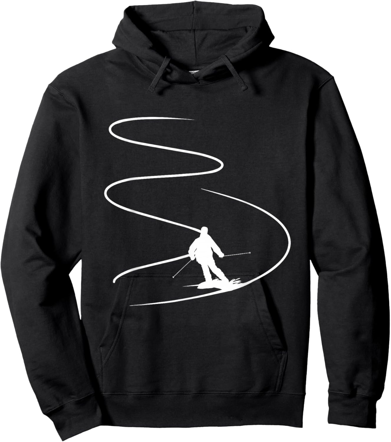 Skier With Tracks In Deep Powder Snow Freeride Sport Skiing Hoodie - Hoodie | Black