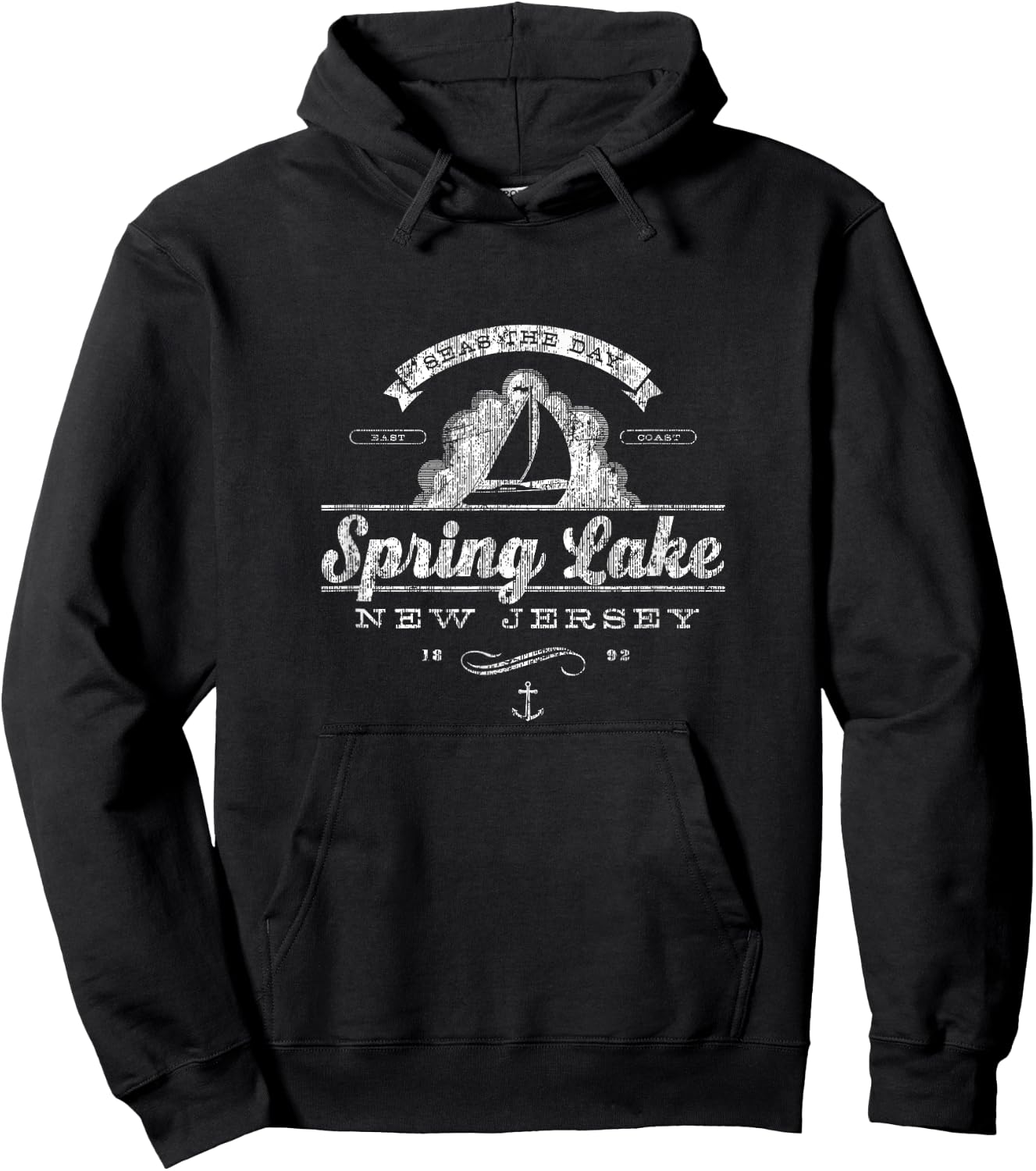 Spring Lake NJ Sailboat Vintage Nautical Hoodie - Hoodie | Black