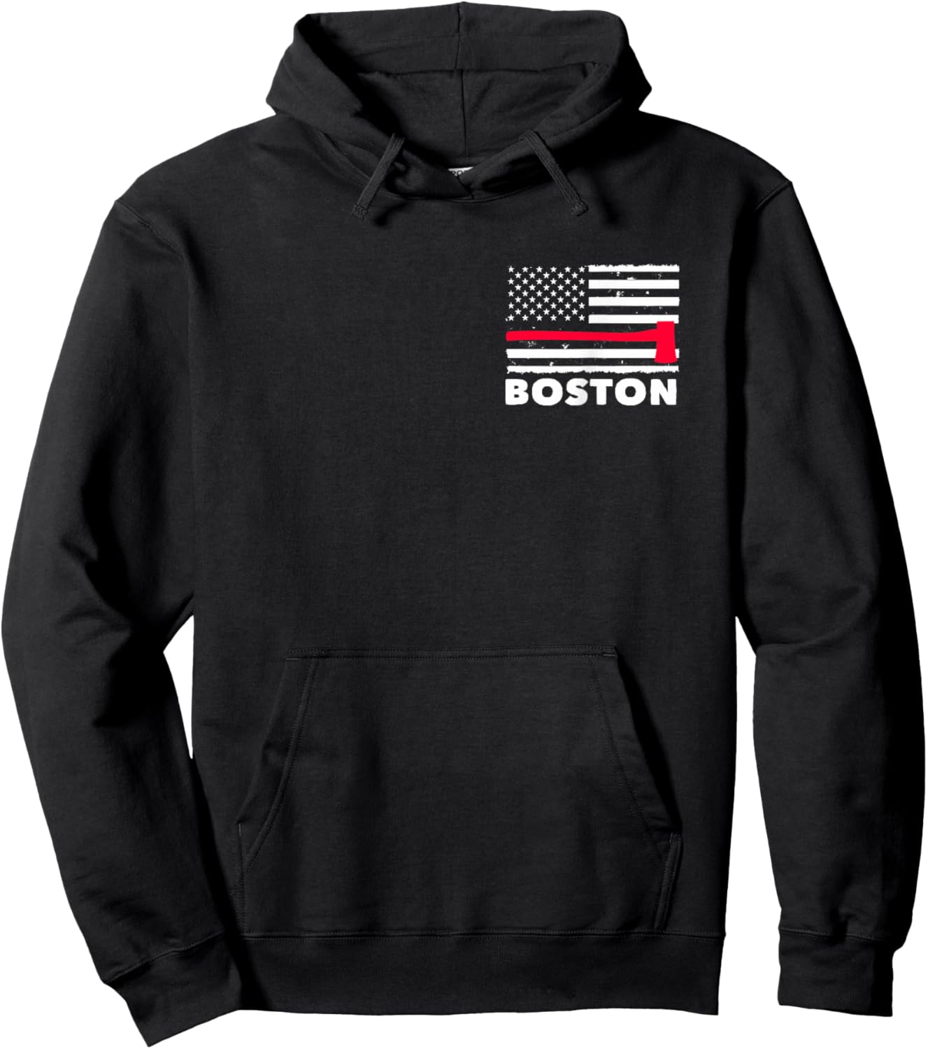 Boston US Flag Pocket Firefighter Thin Red Line Fireman Gift Hoodie - Hoodie | Black