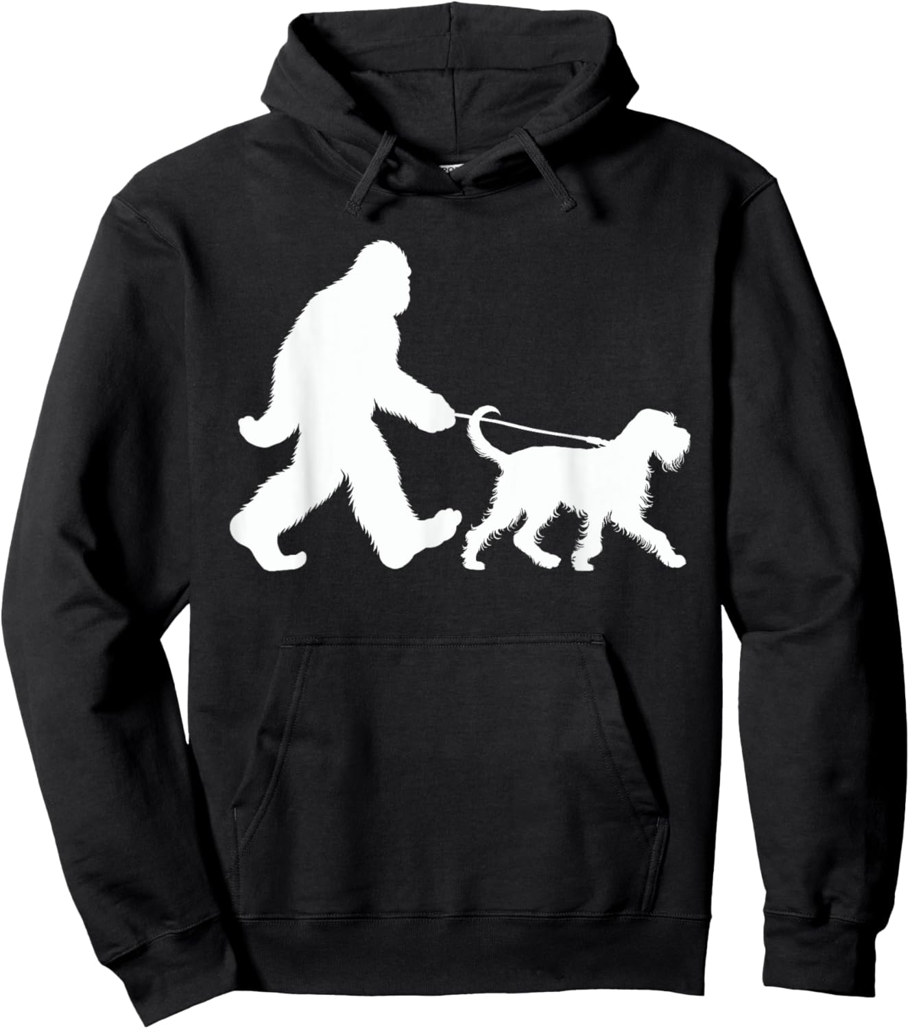 Bigfoot Walking a Dog Funny Wirehaired Pointing Griffon Dad Hoodie - Hoodie | Black