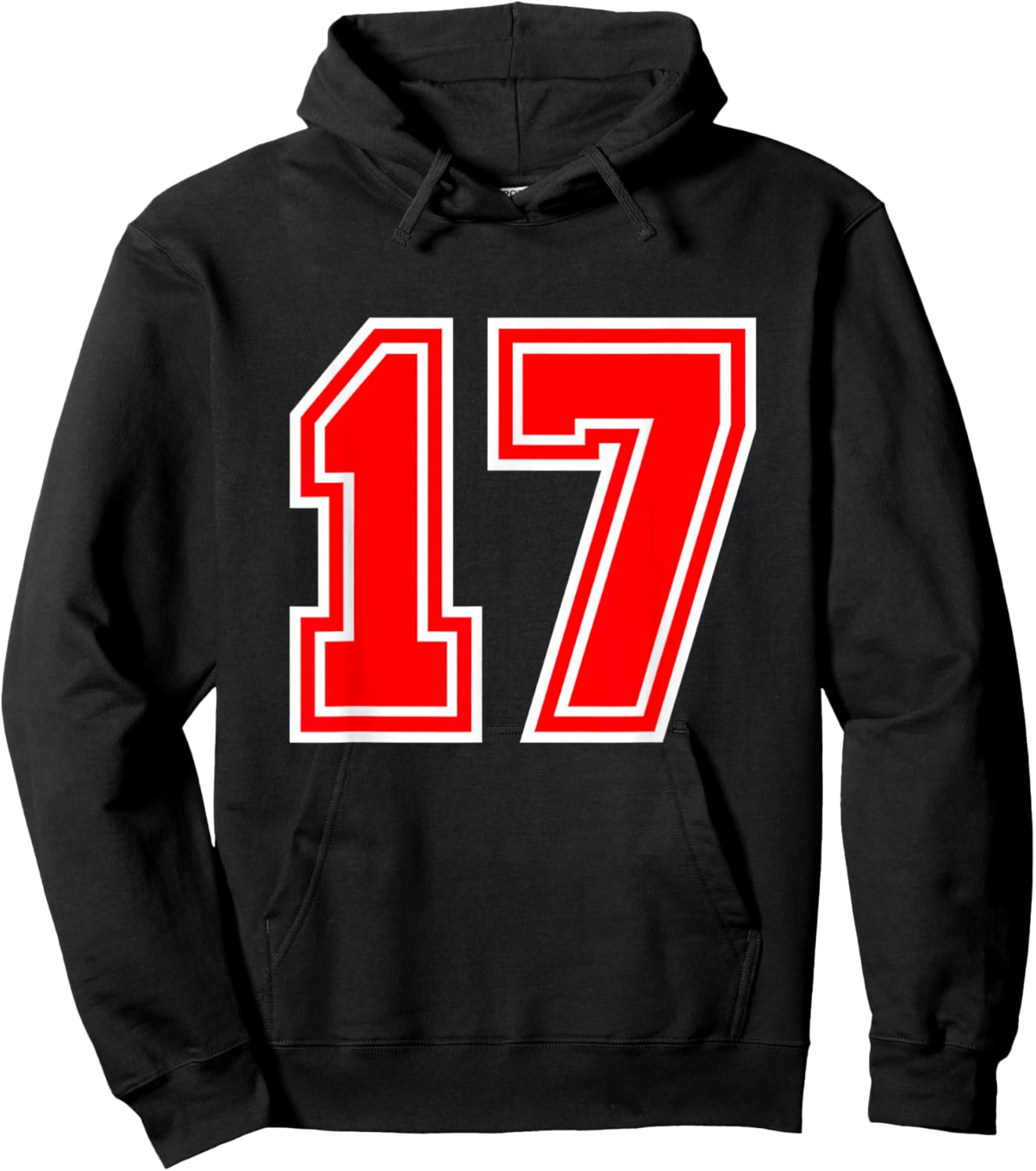 Number #17 Red Sports Team Varsity Hoodie - Hoodie | Black