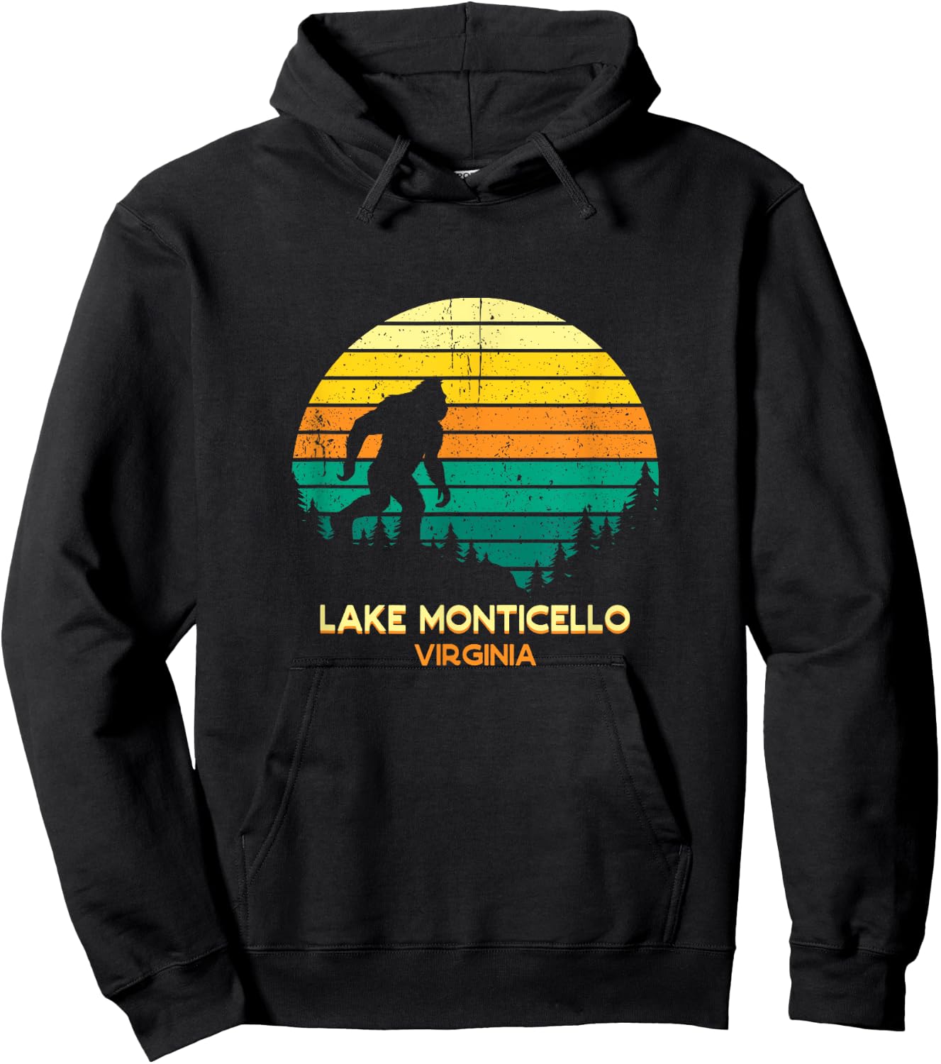 Retro Lake Monticello, Virginia Big foot Souvenir Hoodie - Hoodie | Black