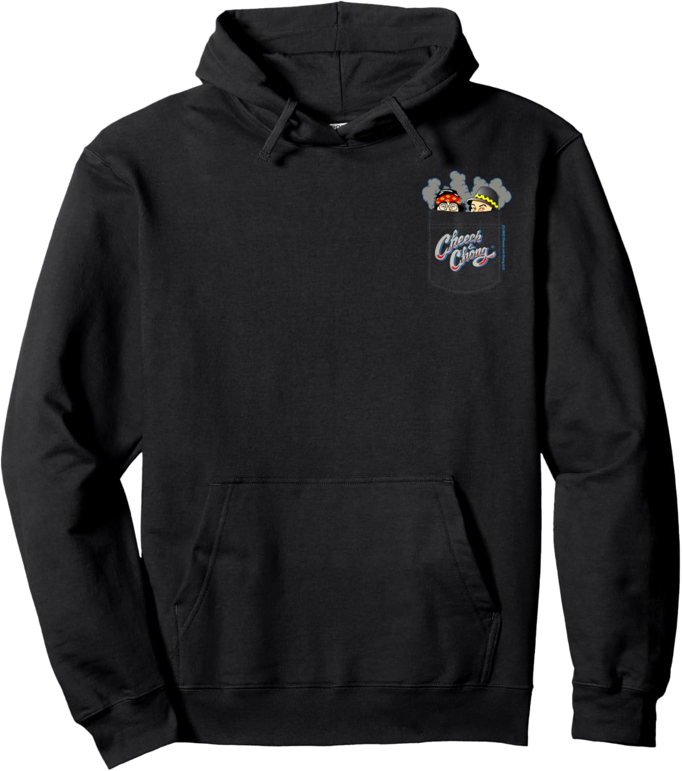 Cheech & Chong Smoking & Peeking From Chest Faux Pocket Hoodie - Hoodie | Black