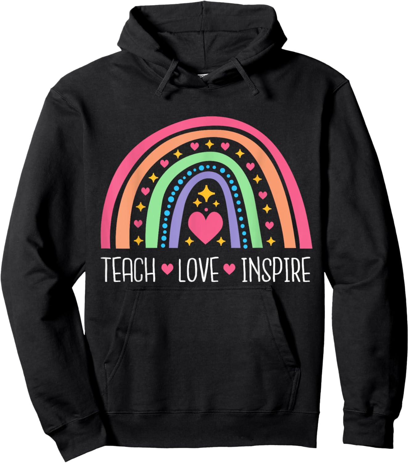 Teach Love Inspire Rainbow Inspirational Teacher Women Hoodie - Hoodie | Black