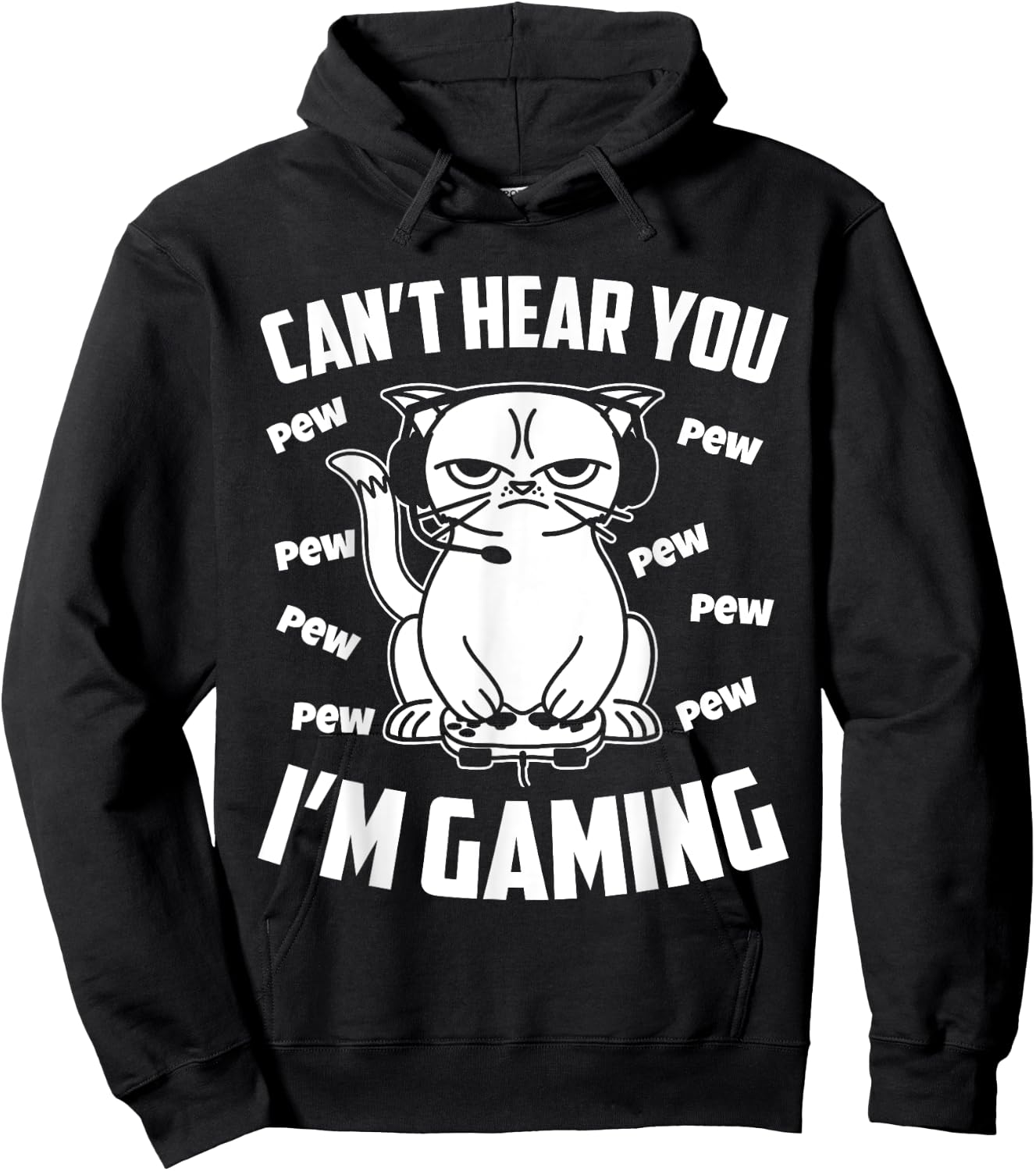 Can't hear you I'm gaming, Funny Gamer Cat Women Girls Kids Hoodie - Hoodie | Black