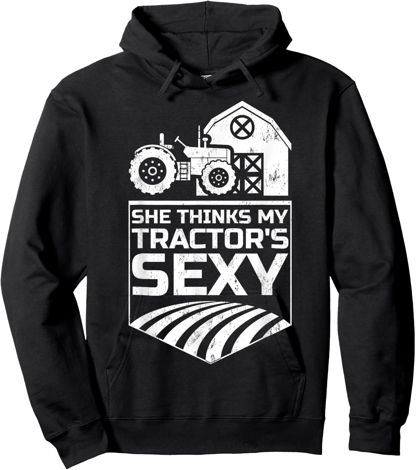 Funny She Think's My Tractor's Sexy Tractor Driver Farmer Hoodie - Hoodie | Black